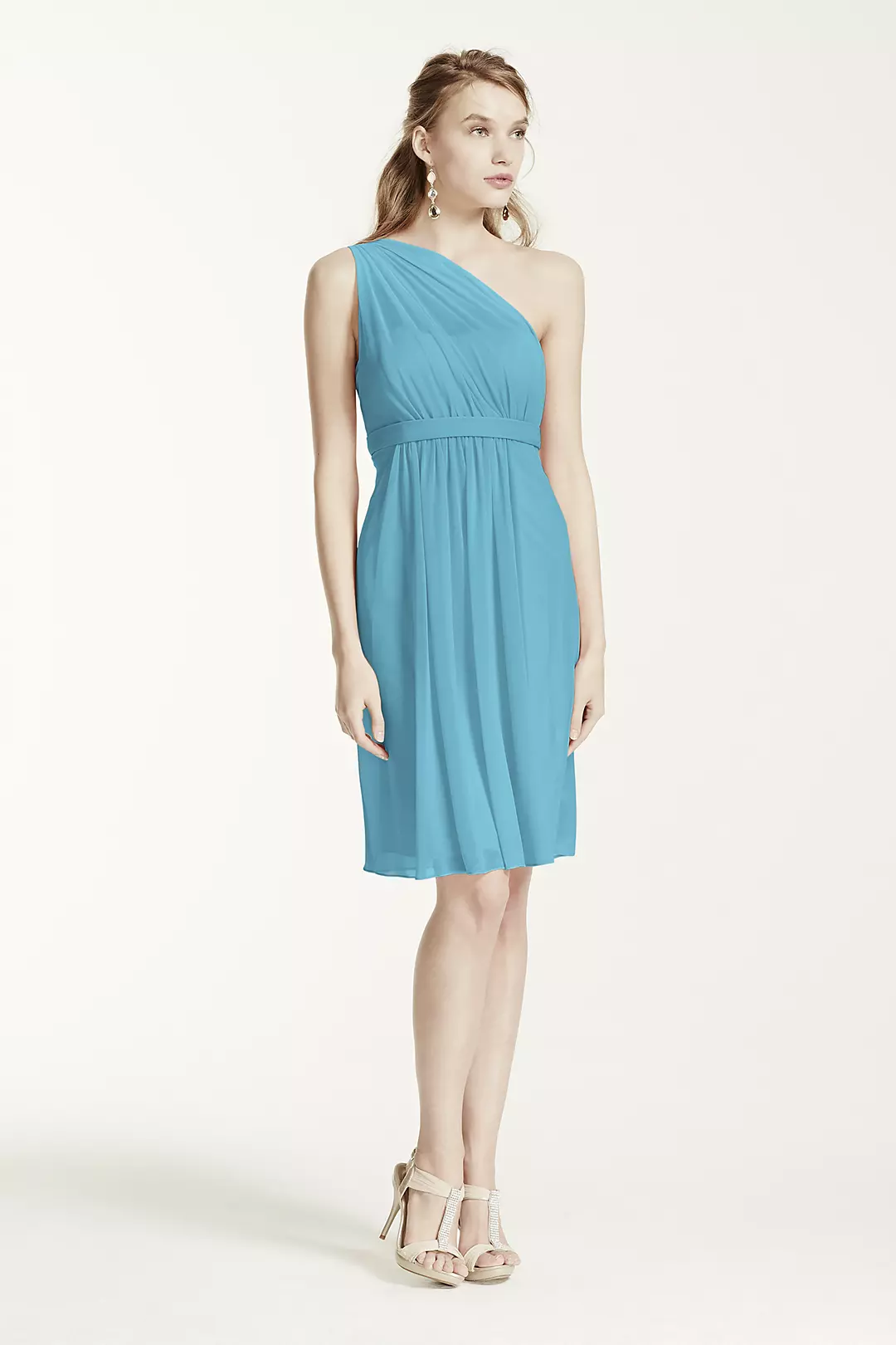 One Shoulder Short Dress with Illusion Neck - Image 51