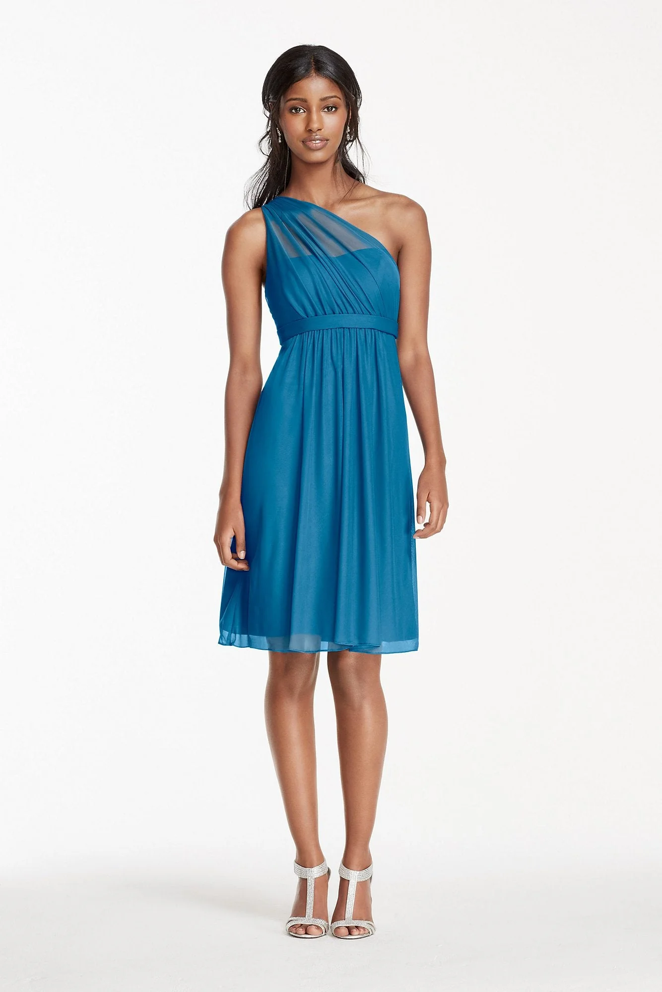 One Shoulder Short Dress with Illusion Neck - Image 52