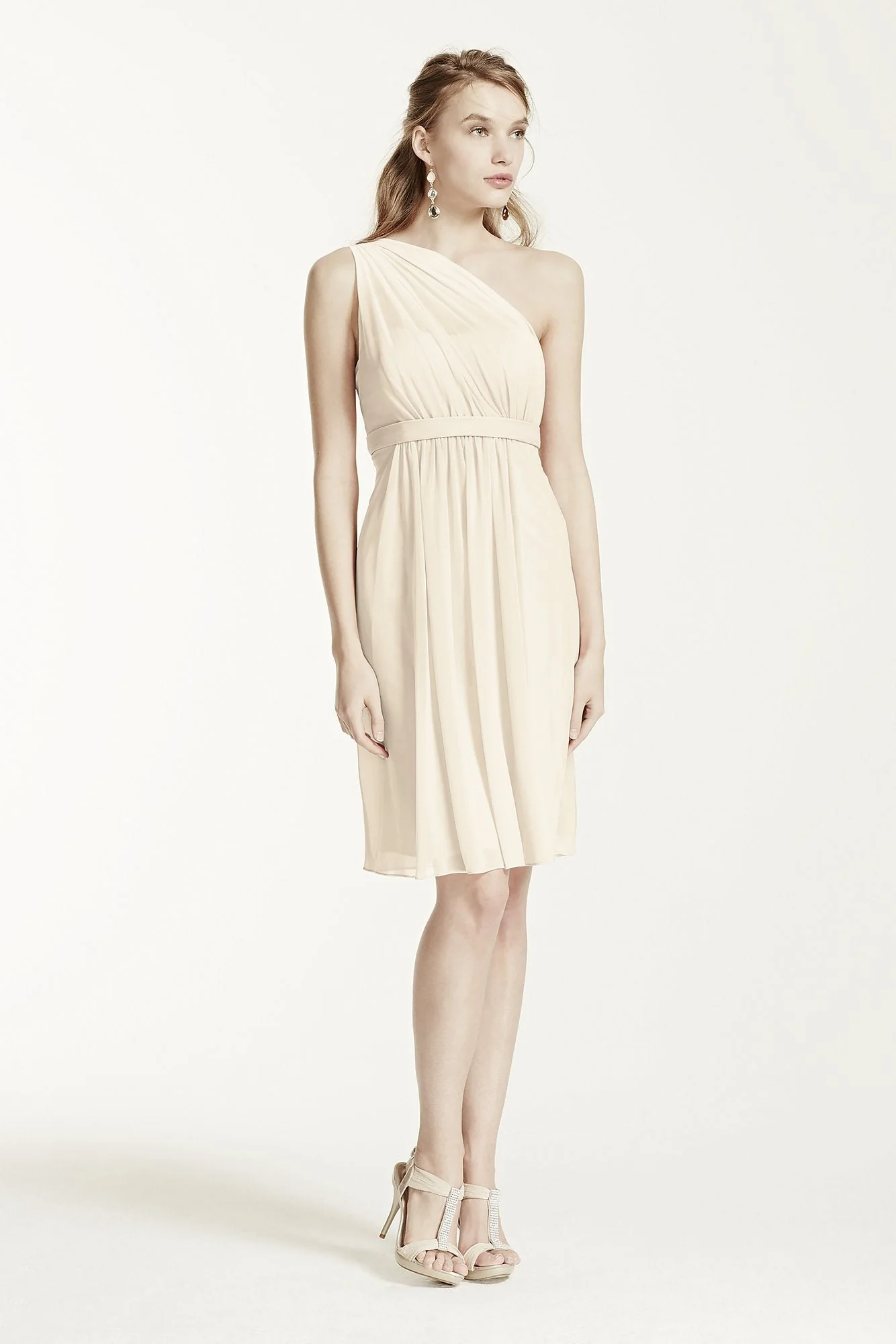 One Shoulder Short Dress with Illusion Neck - Image 54