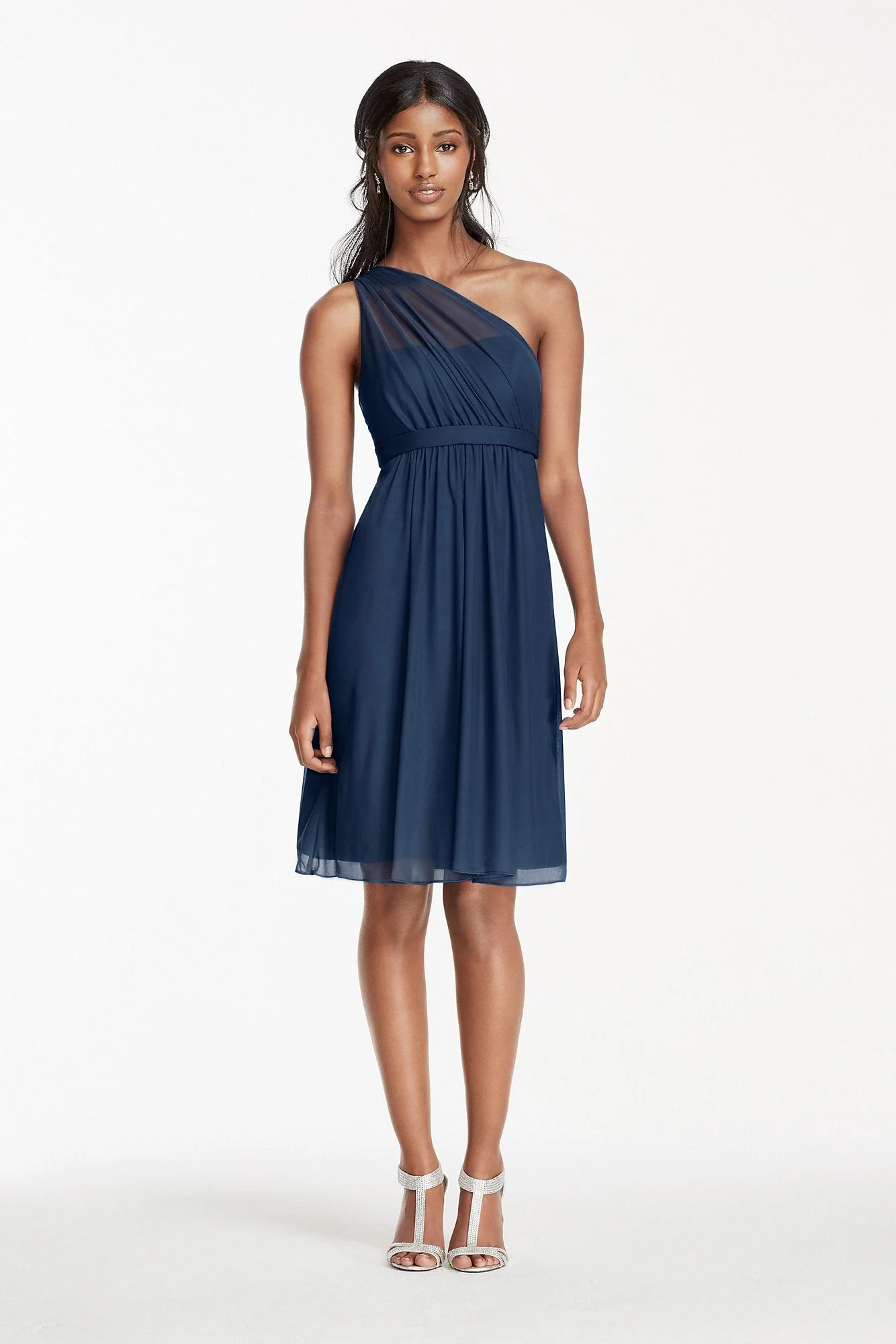 One Shoulder Short Dress with Illusion Neck - Image 59