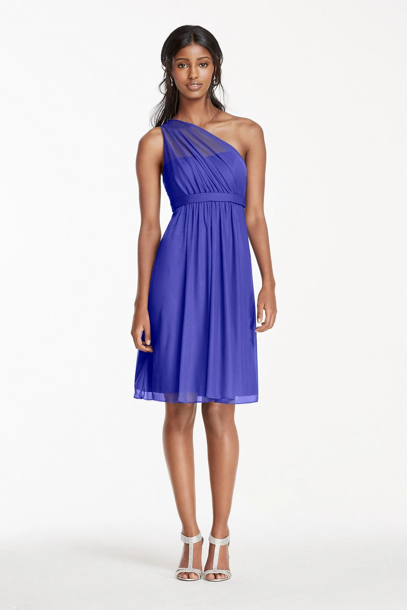 One Shoulder Short Dress with Illusion Neck - Image 61