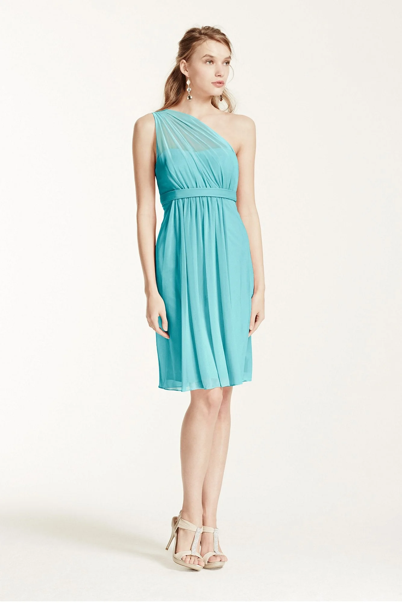 One Shoulder Short Dress with Illusion Neck - Image 62
