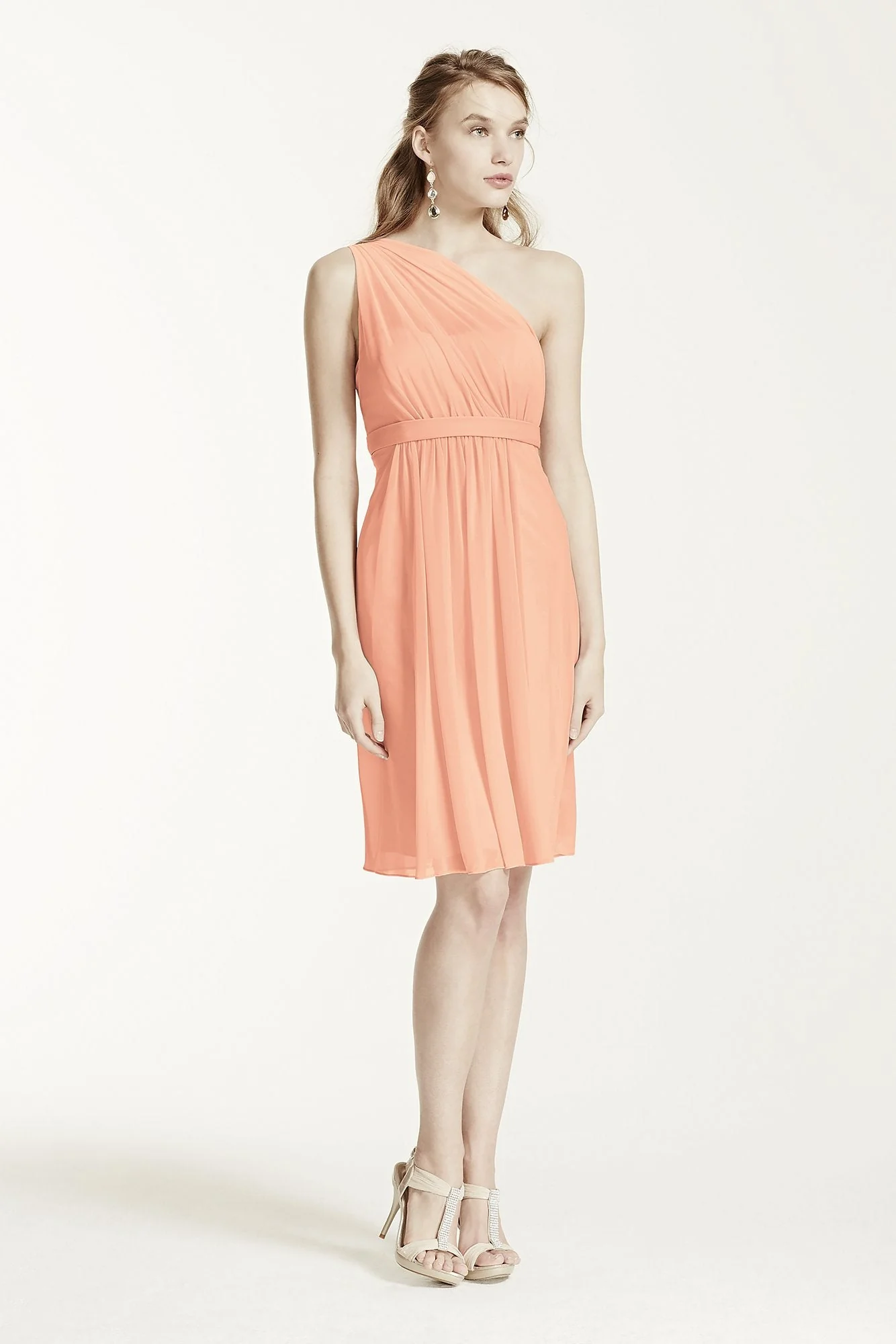 One Shoulder Short Dress with Illusion Neck - Image 63