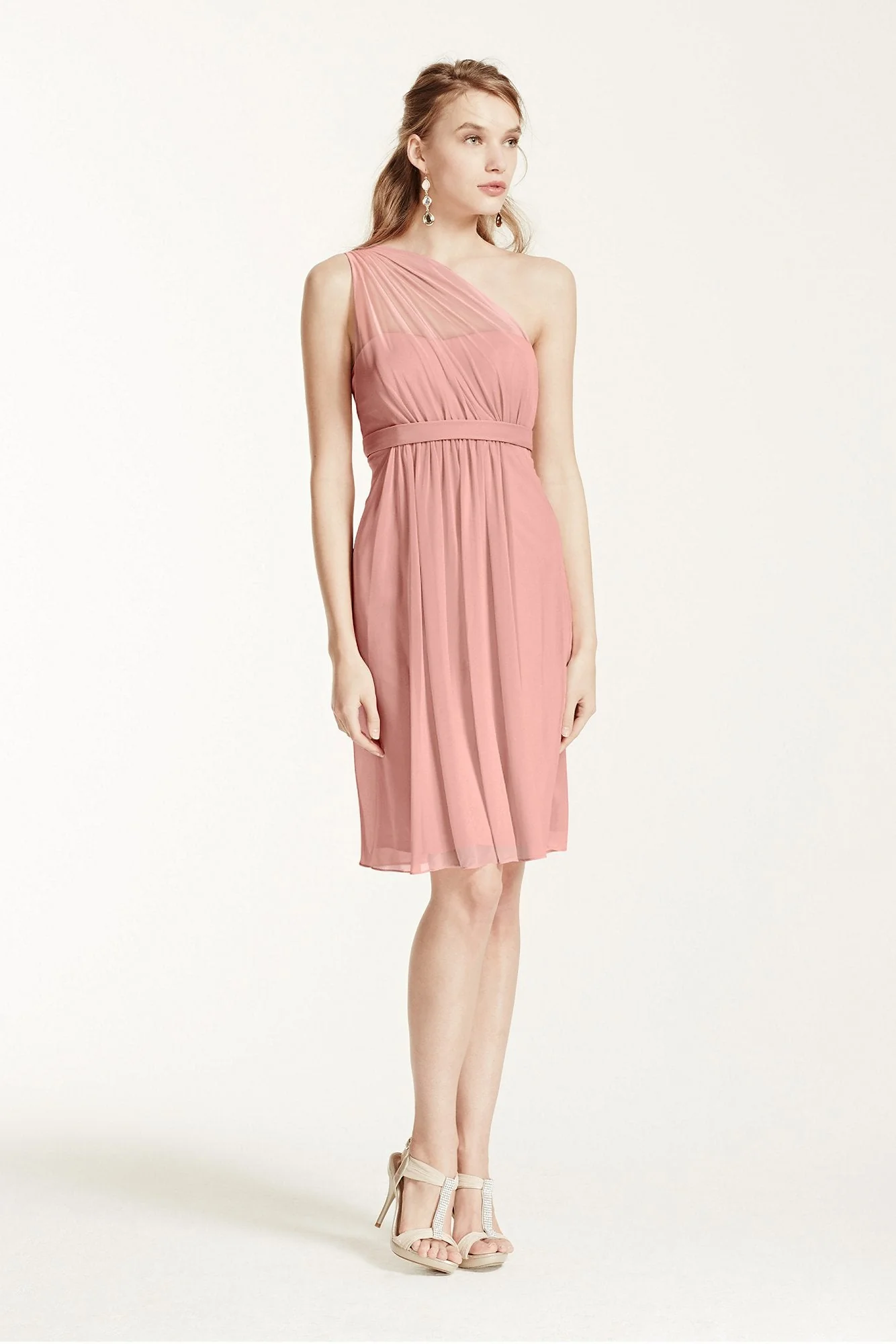 One Shoulder Short Dress with Illusion Neck - Image 65