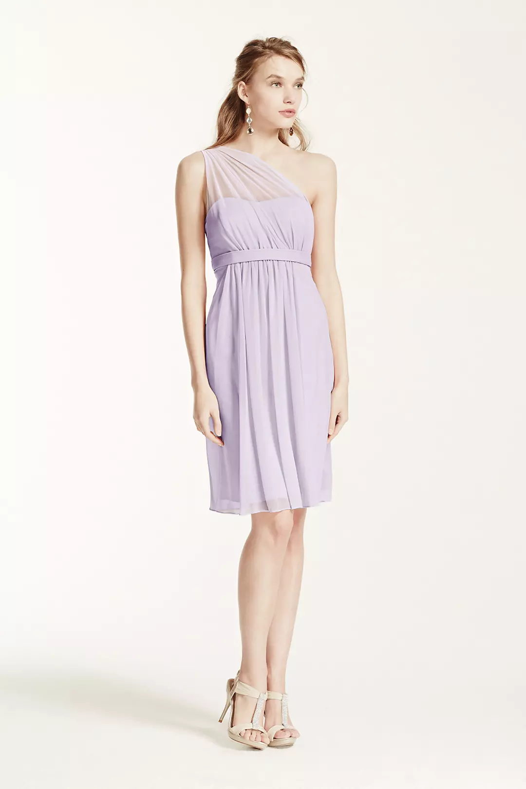 One Shoulder Short Dress with Illusion Neck - Image 69