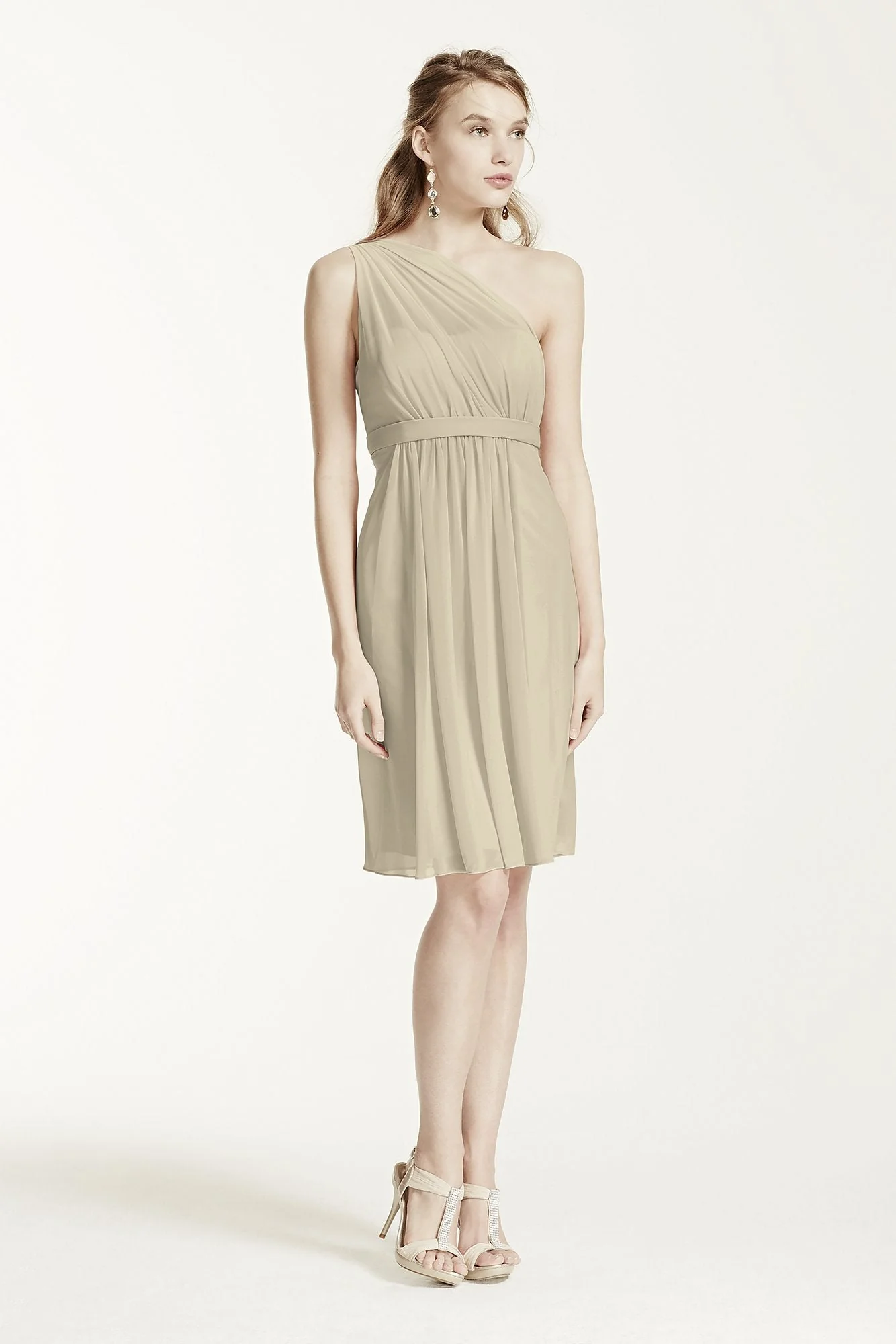 One Shoulder Short Dress with Illusion Neck - Image 70