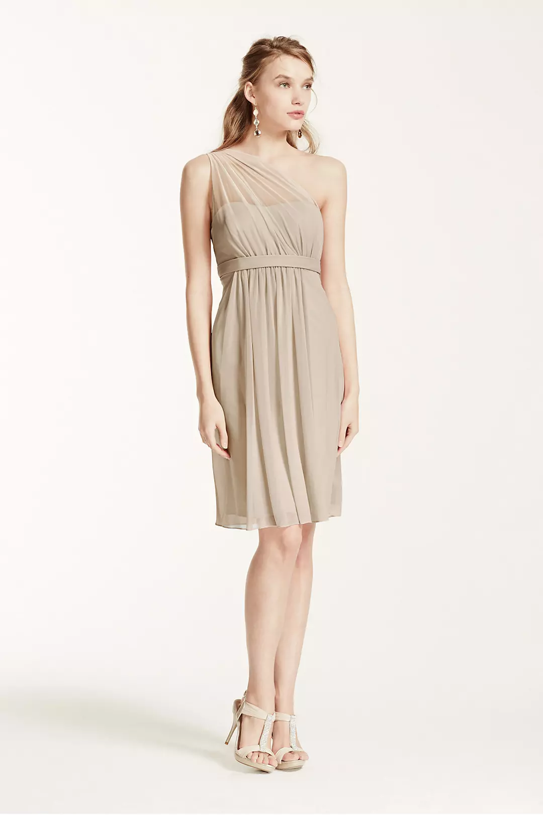One Shoulder Short Dress with Illusion Neck - Image 73