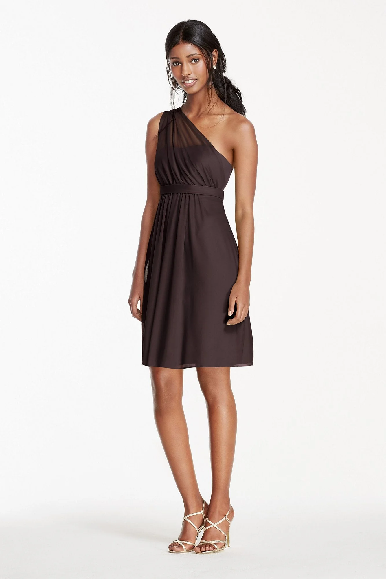 One Shoulder Short Dress with Illusion Neck - Image 76