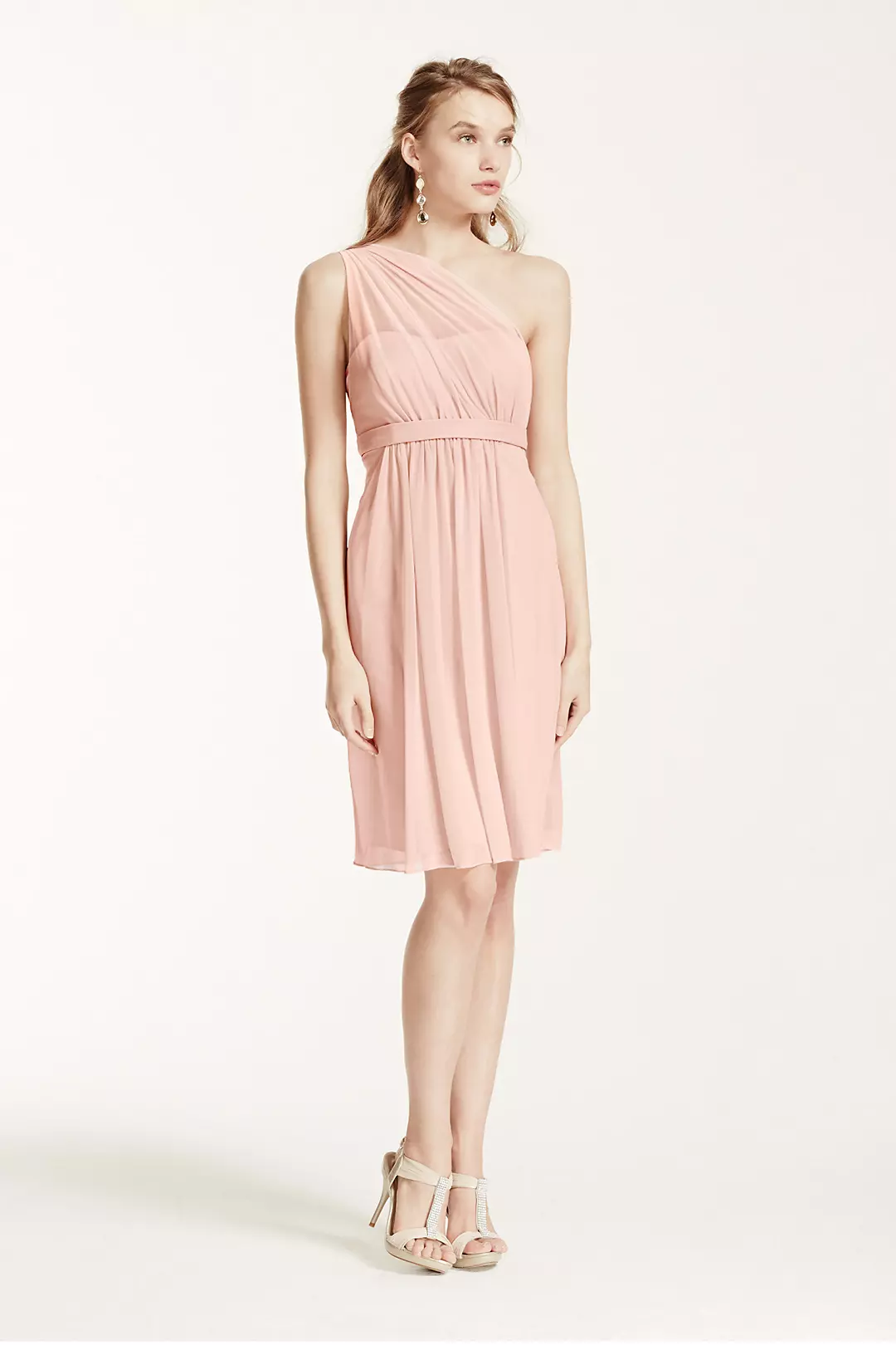 One Shoulder Short Dress with Illusion Neck - Image 78