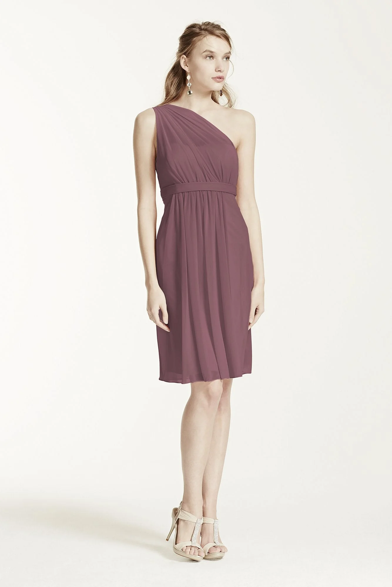 One Shoulder Short Dress with Illusion Neck - Image 79