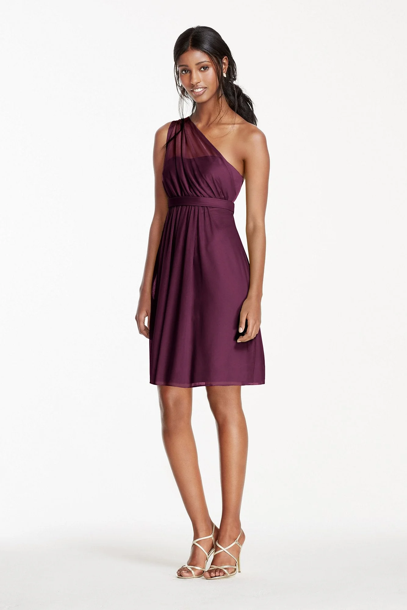 One Shoulder Short Dress with Illusion Neck - Image 87