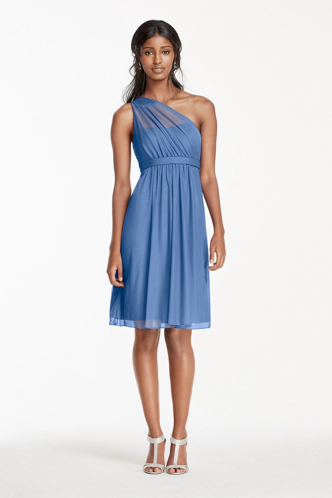 One Shoulder Short Dress with Illusion Neck - Image 88