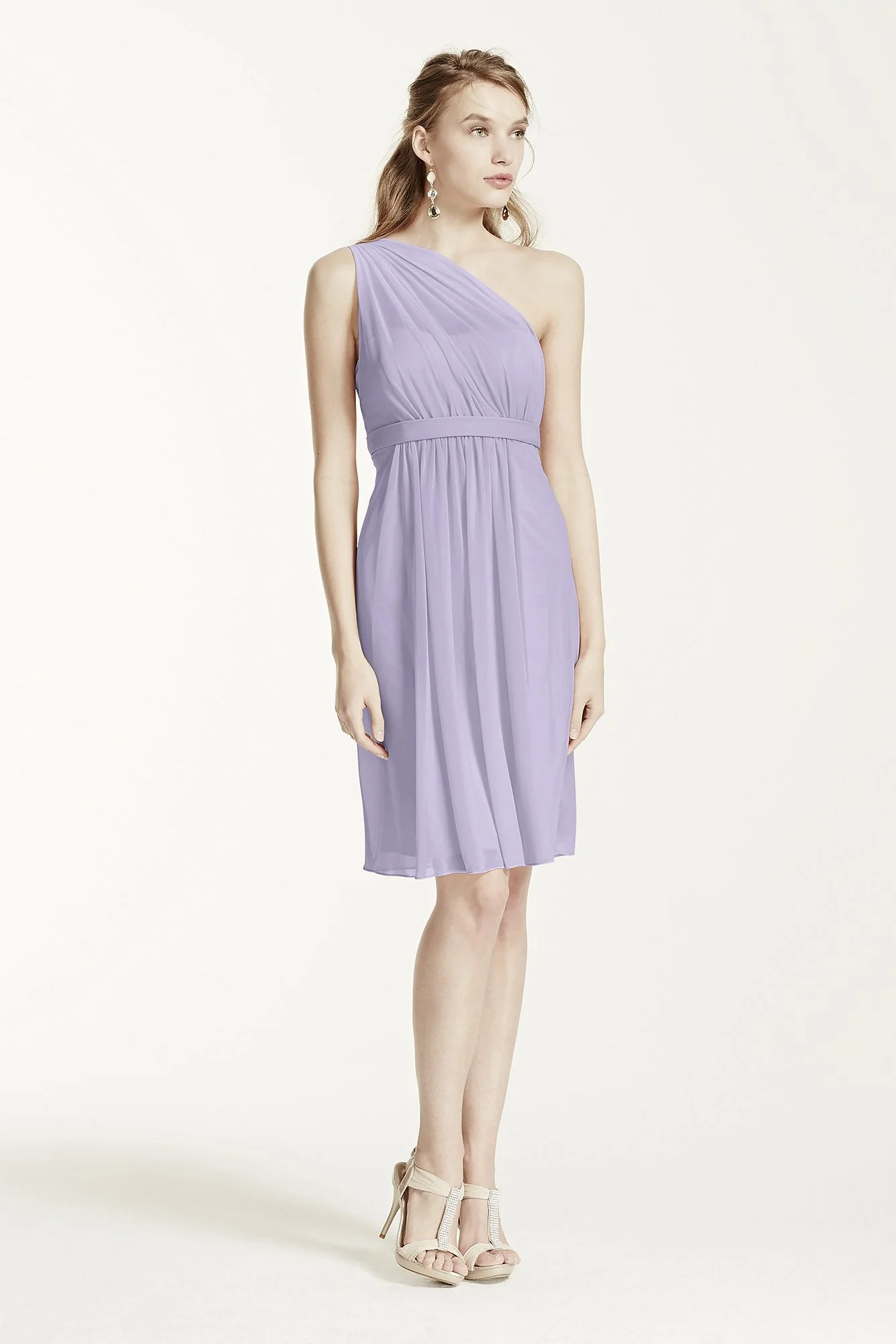 One Shoulder Short Dress with Illusion Neck - Image 94