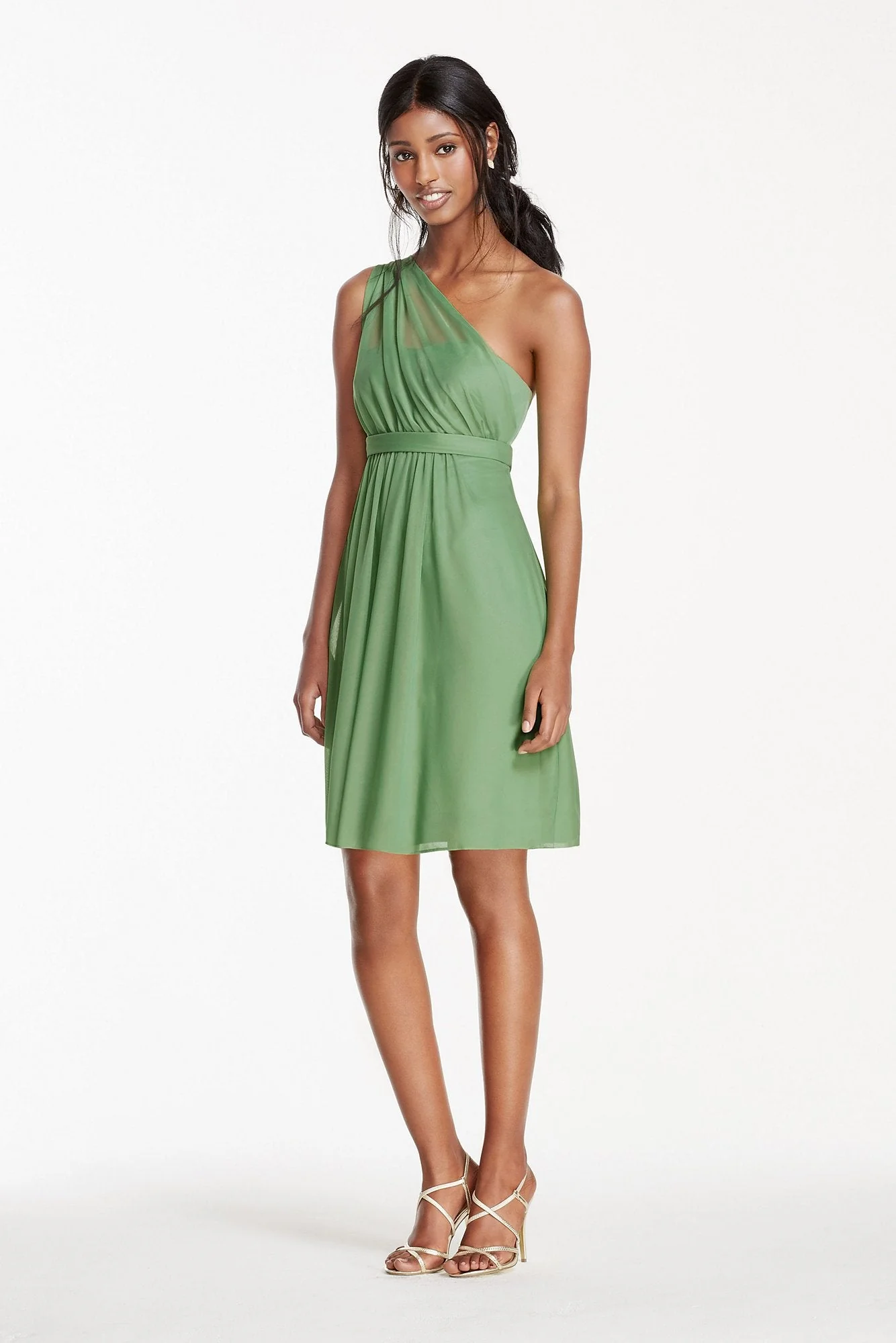 One Shoulder Short Dress with Illusion Neck - Image 95