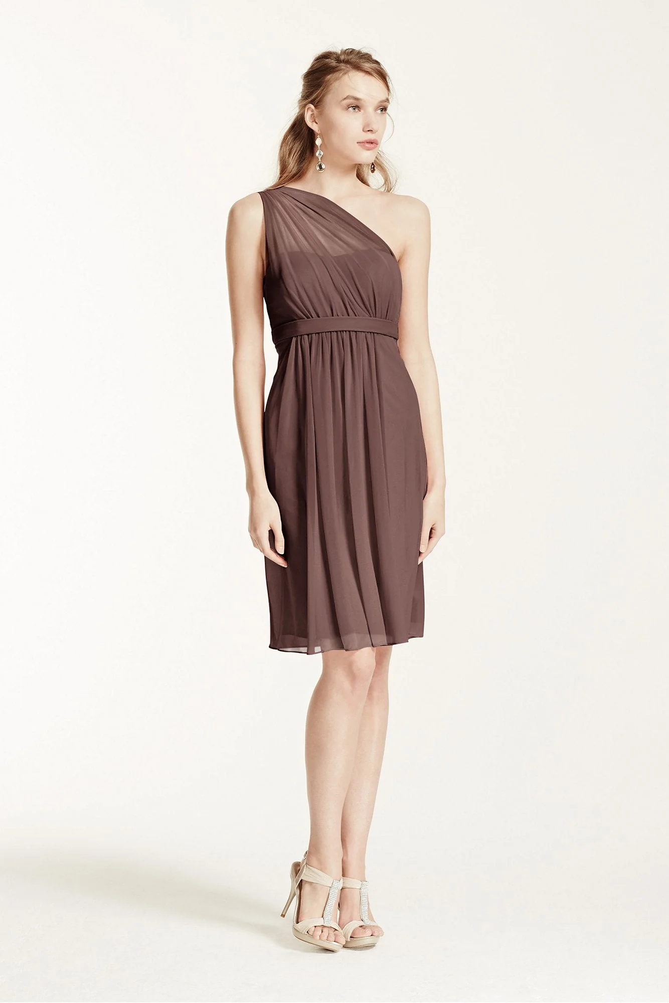 One Shoulder Short Dress with Illusion Neck - Image 99