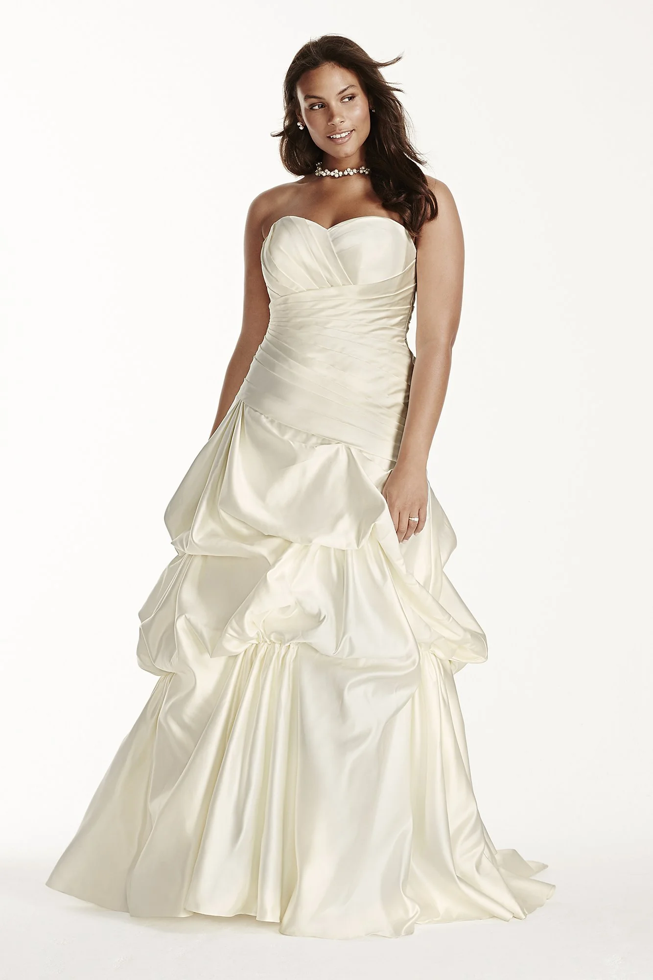 Ruched Drop Waist Plus Size Satin Wedding Dress - Image 3
