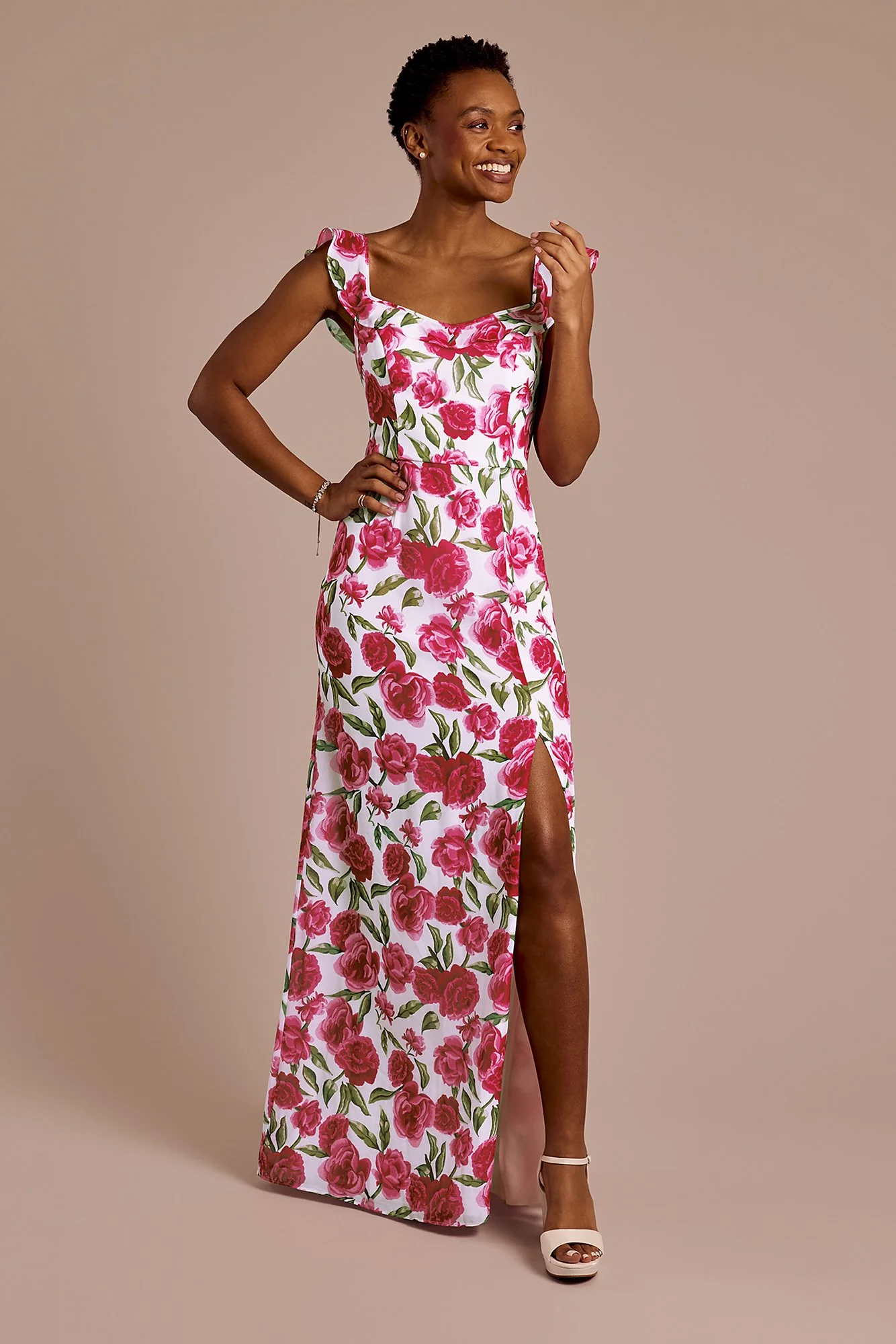Ruffle Strap Scoop Neck Floral Chiffon Dress - Image 11