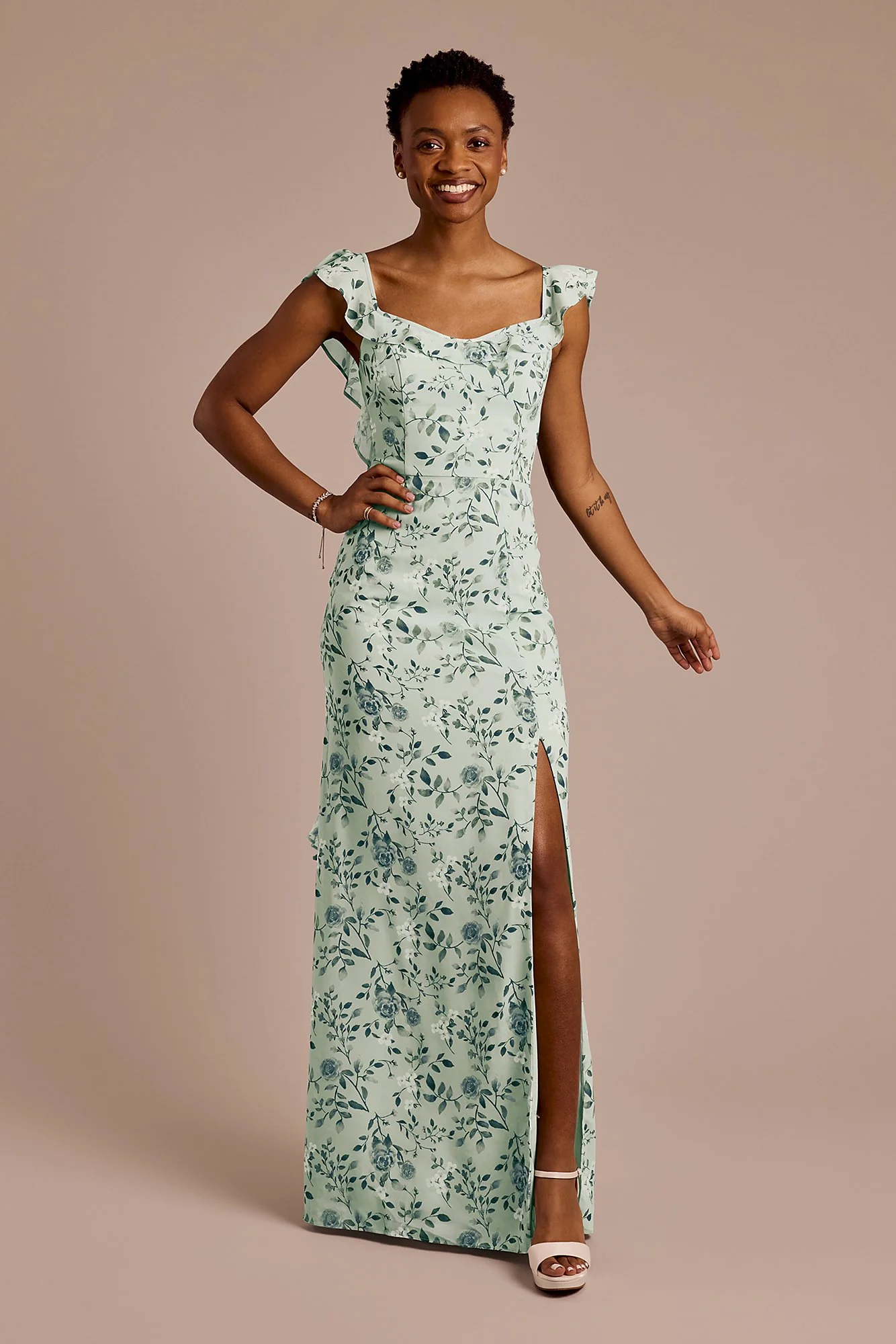 Ruffle Strap Scoop Neck Floral Chiffon Dress - Image 12