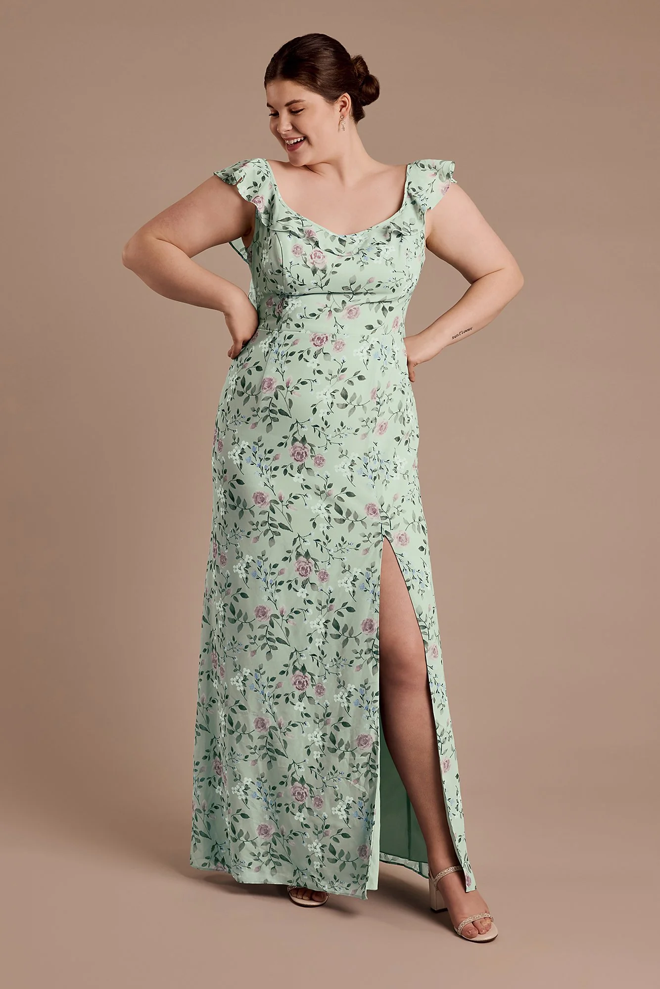 Ruffle Strap Scoop Neck Floral Chiffon Dress - Image 14