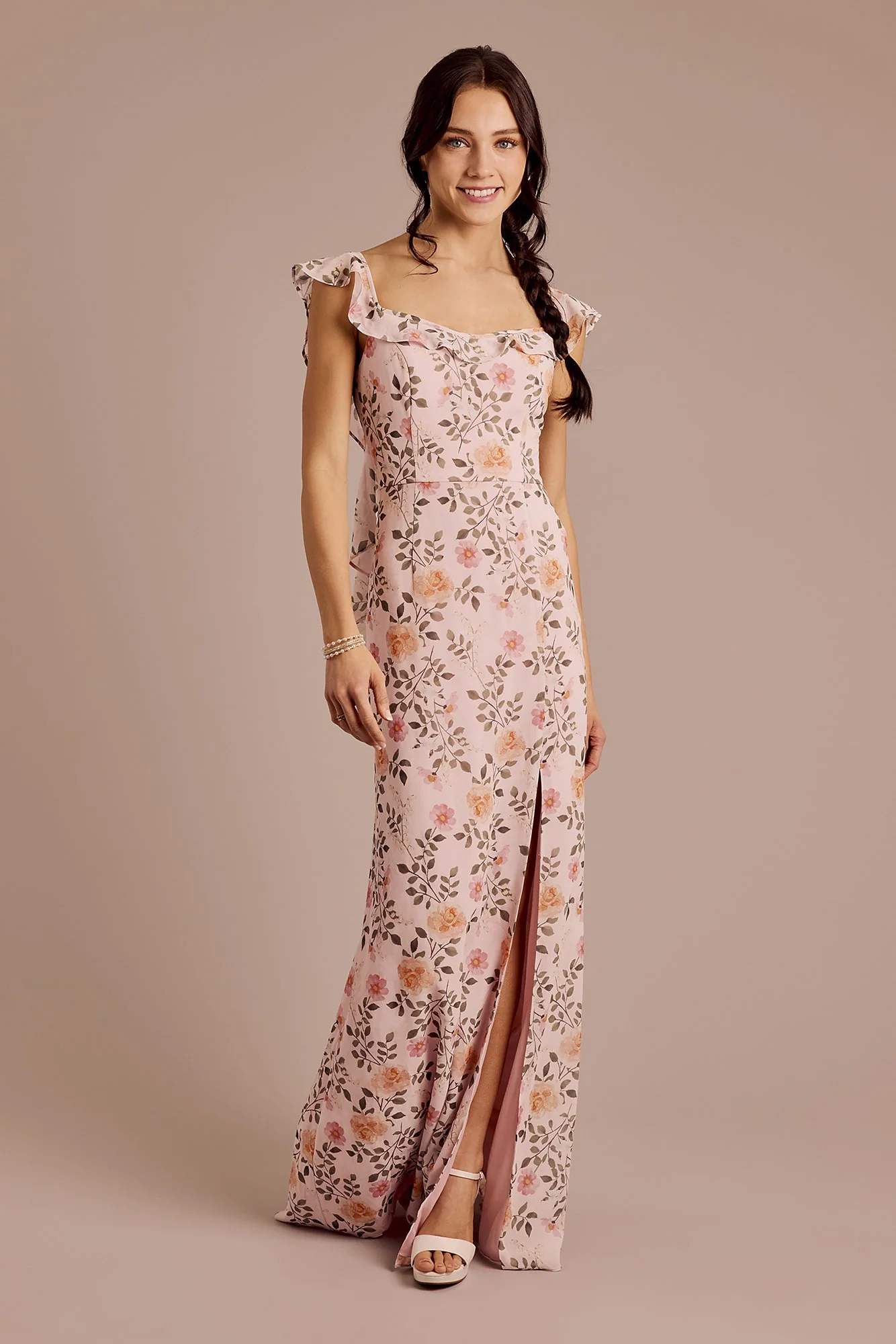 Ruffle Strap Scoop Neck Floral Chiffon Dress - Image 15
