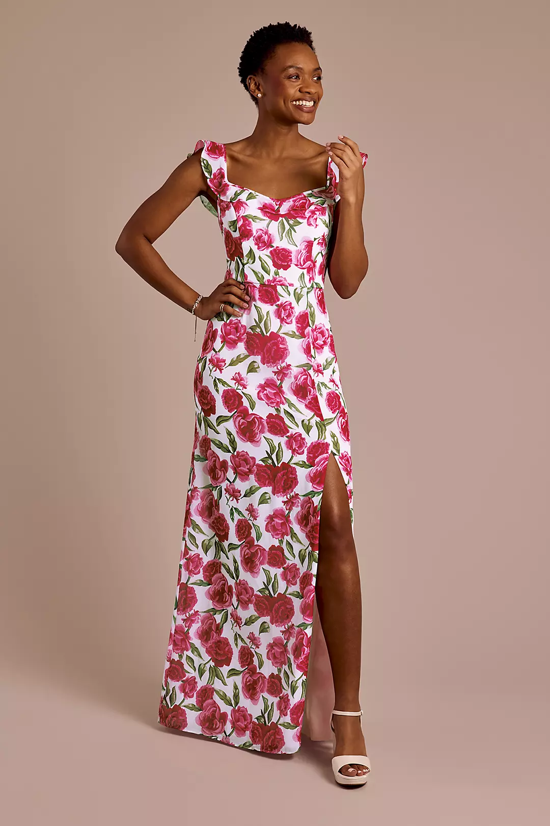 Ruffle Strap Scoop Neck Floral Chiffon Dress - Image 29
