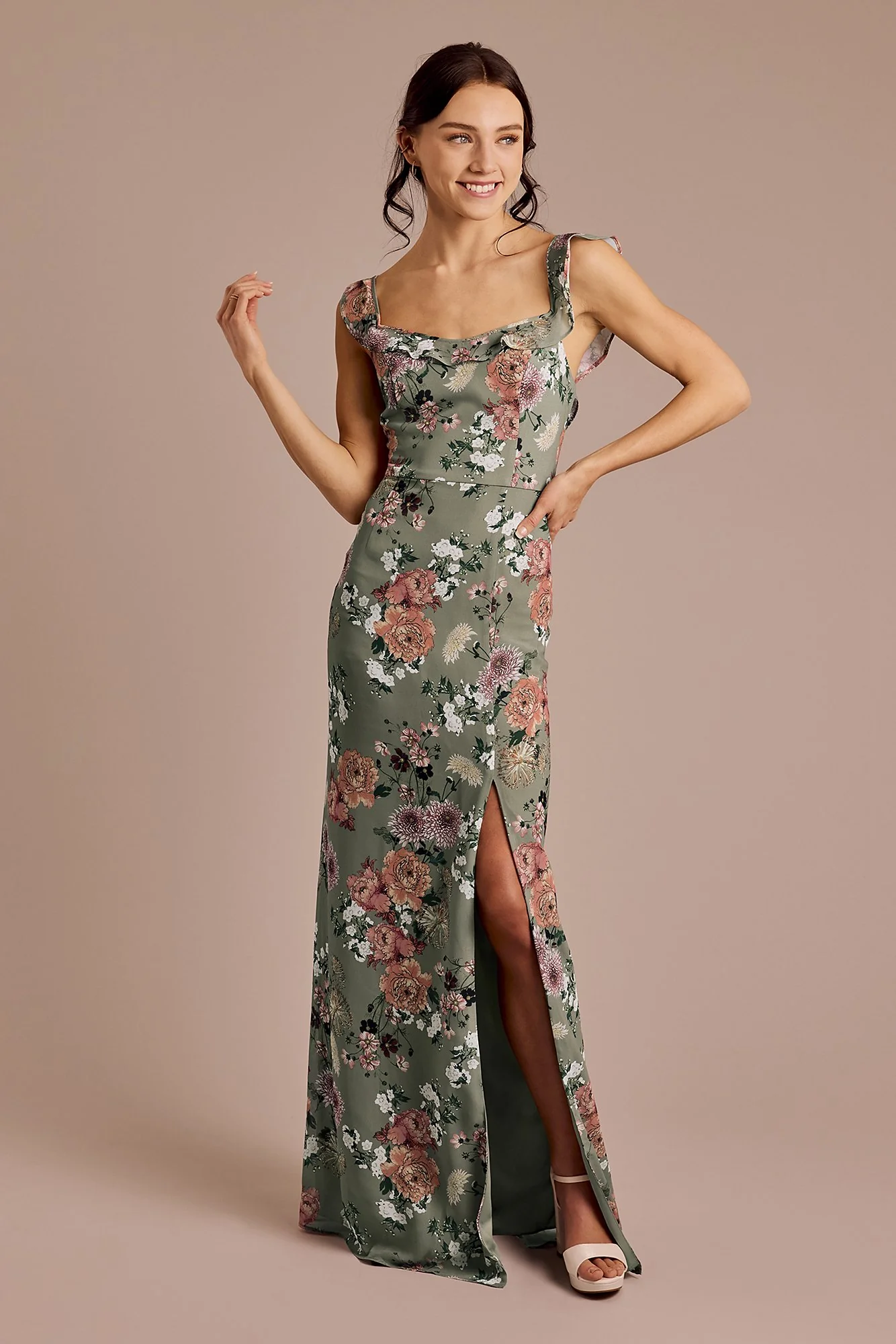 Ruffle Strap Scoop Neck Floral Chiffon Dress - Image 7