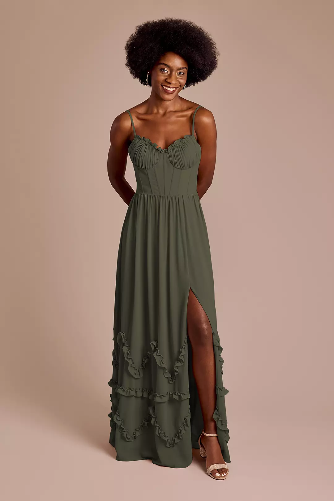 Ruffled Chiffon Spaghetti Strap Dress - Image 33