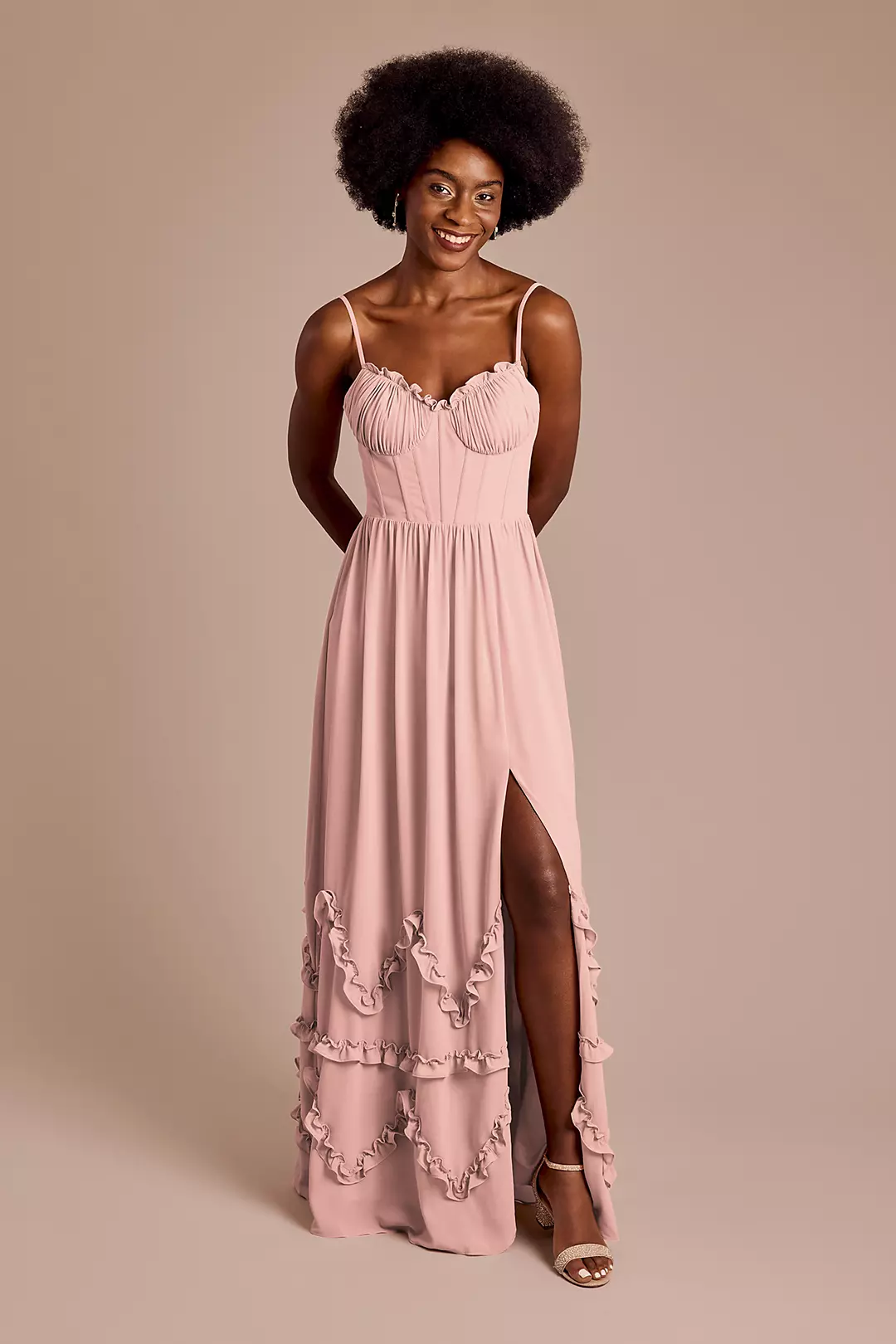 Ruffled Chiffon Spaghetti Strap Dress - Image 36