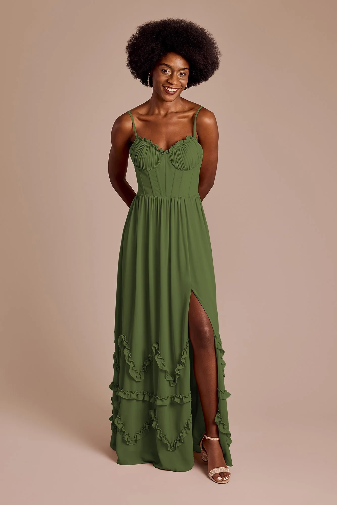 Ruffled Chiffon Spaghetti Strap Dress - Image 4
