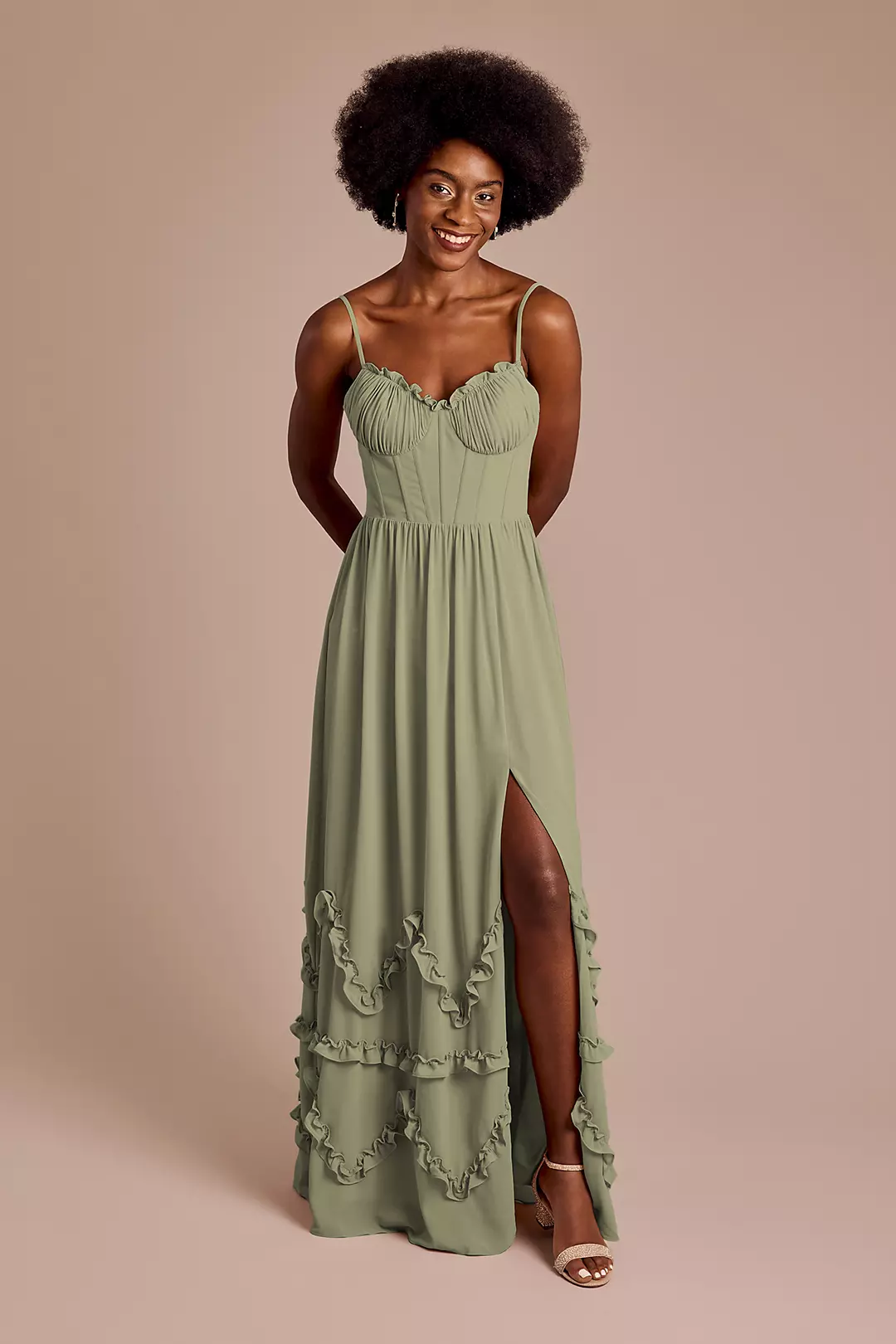 Ruffled Chiffon Spaghetti Strap Dress - Image 41