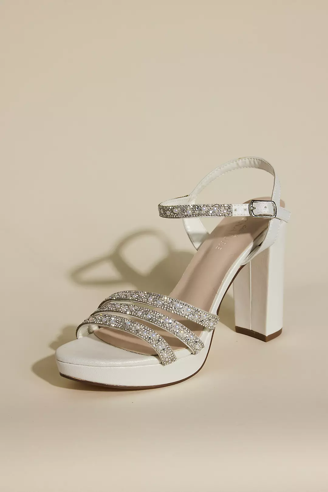 Satin and Crystal Platform Block Heels - Image 3