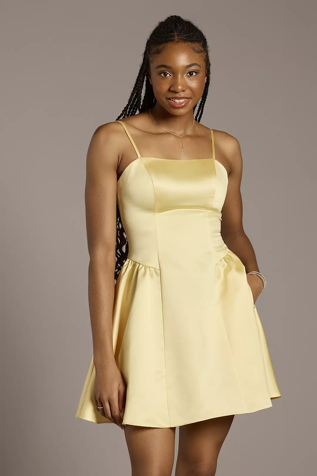 Satin Drop Waist Mini Dress - Image 5