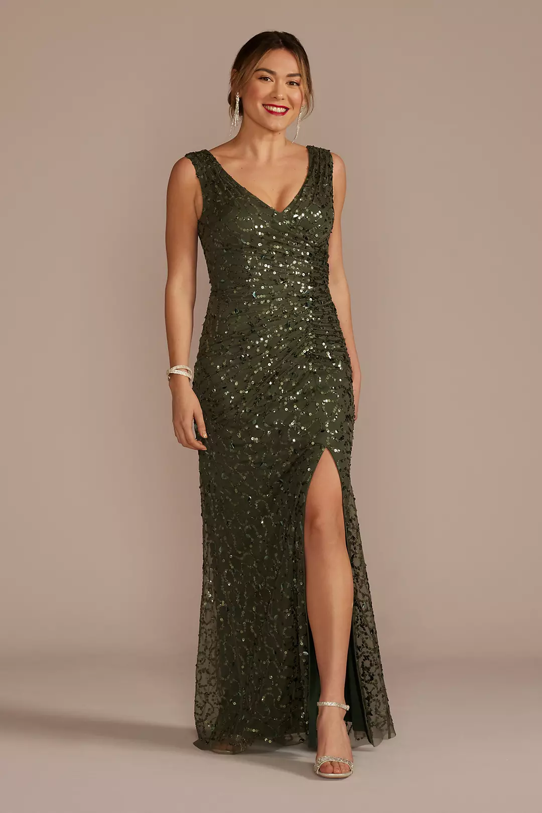 Sequin V-Neck Tank Sheath Dress with Slit - Image 4