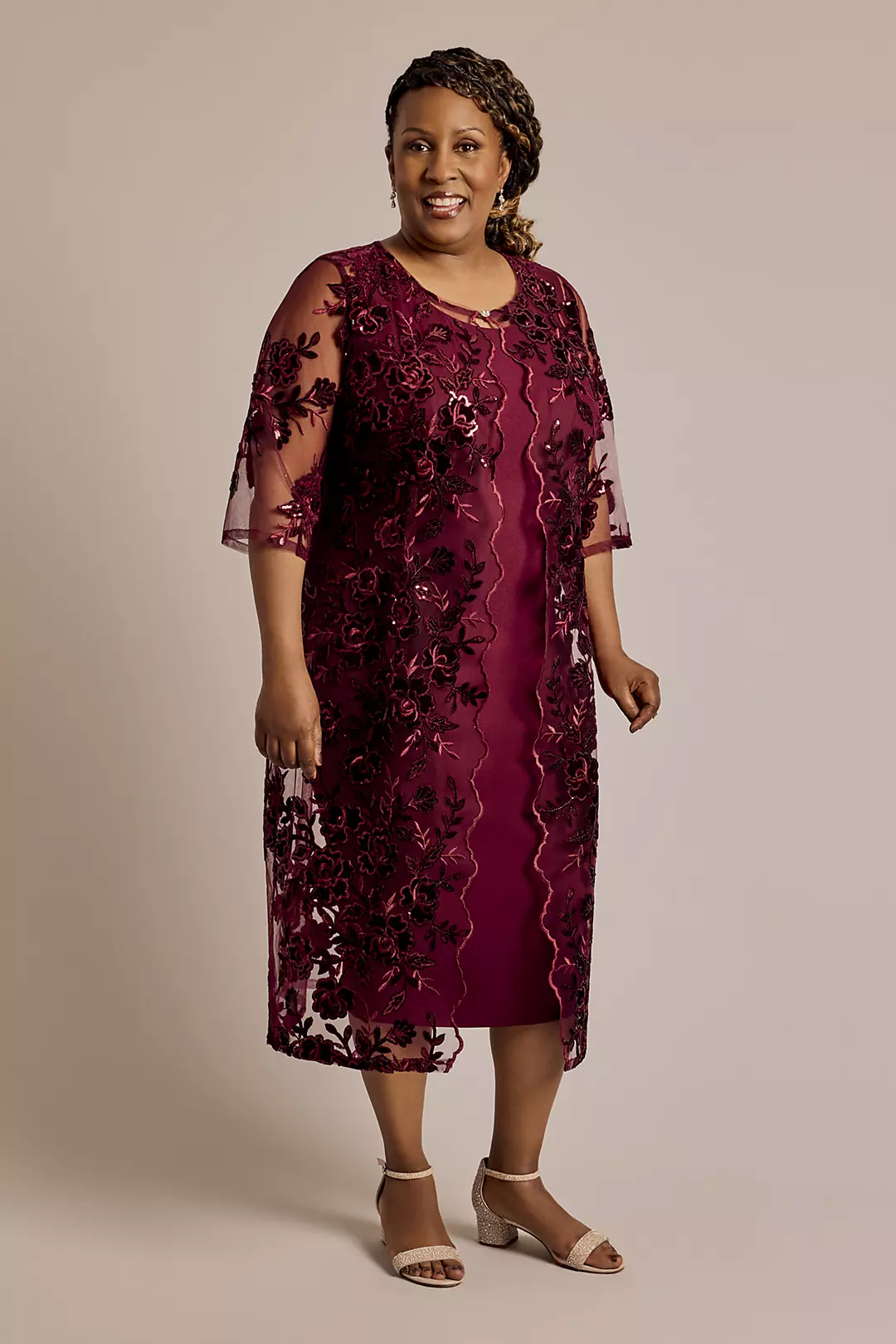 Sheath Dress with Matching Scalloped Lace Jacket - Image 3