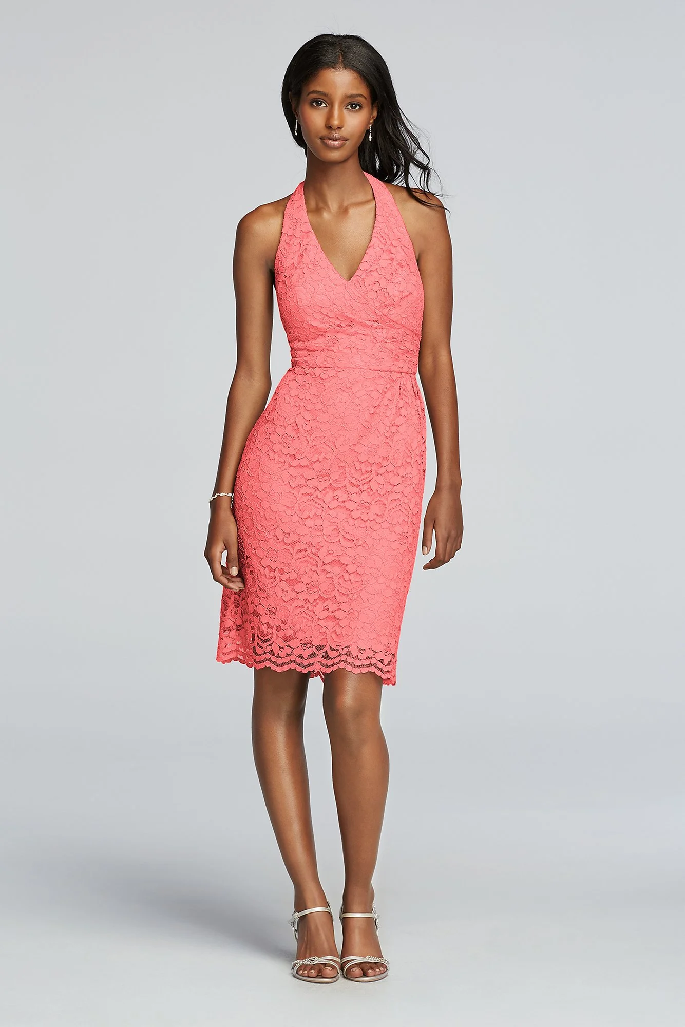 Short Allover Lace Halter Dress with Scalloped Hem - Image 7