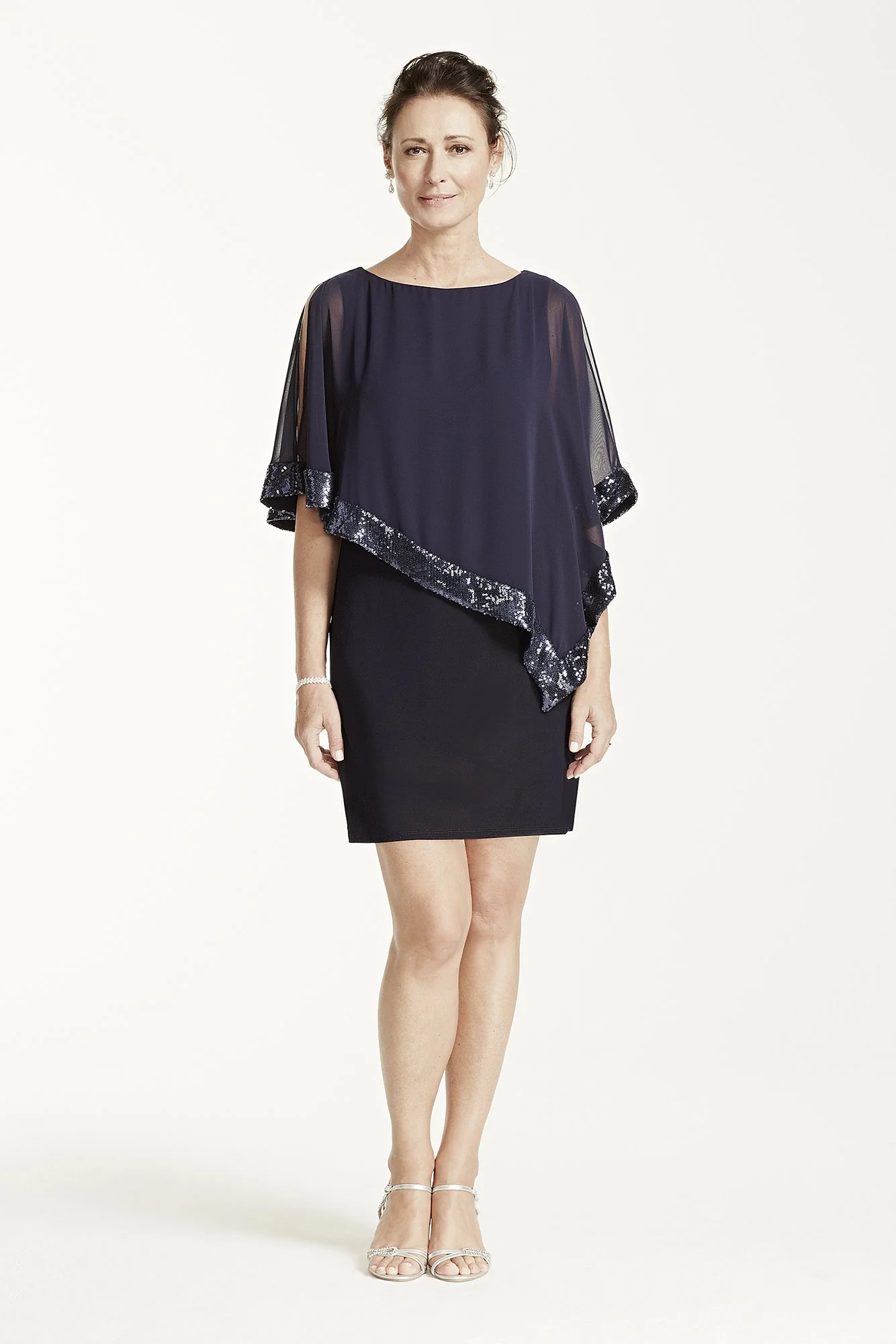 Short Jersey Dress with Sequin Trim Capelet - Image 3