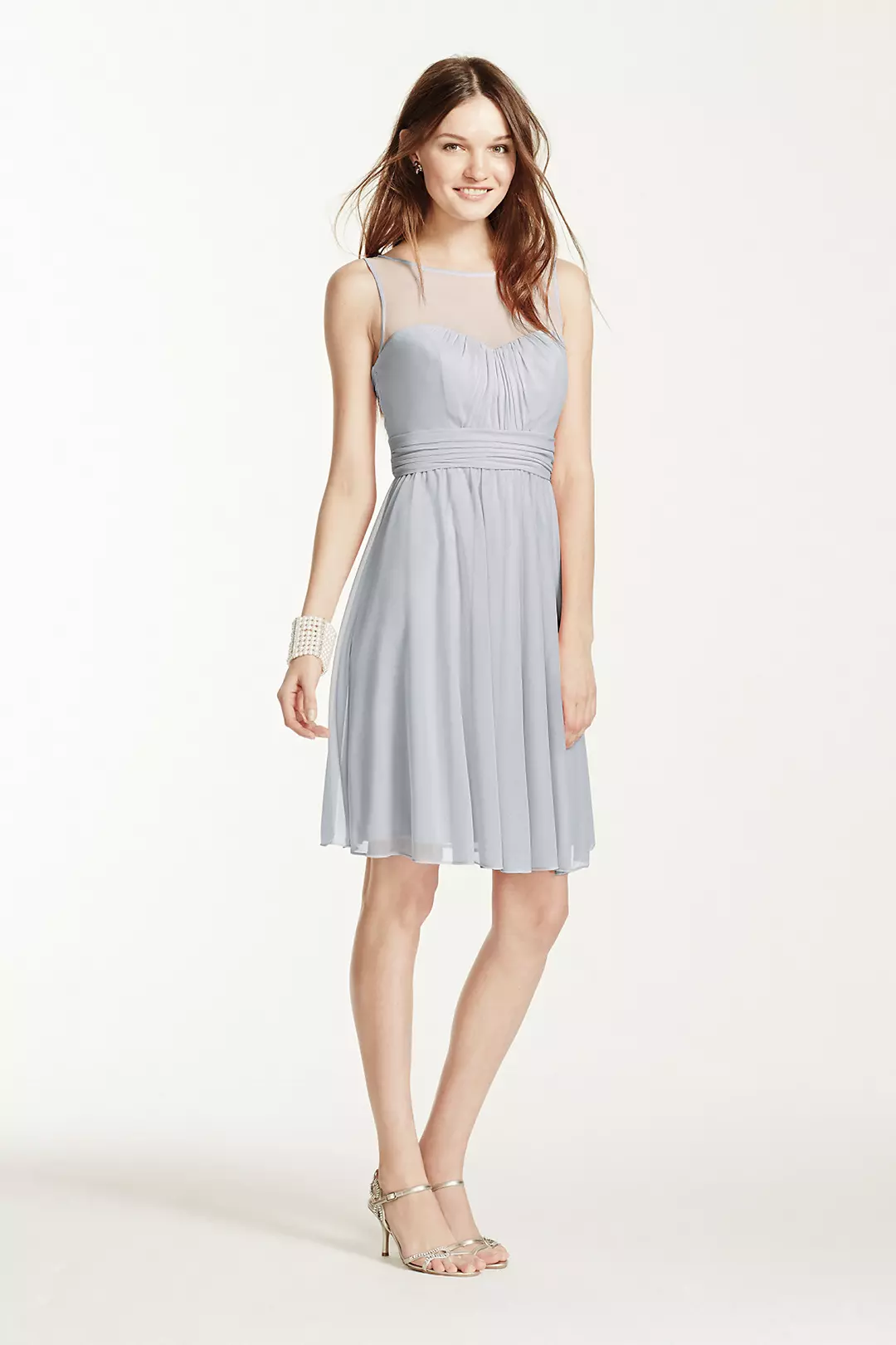Short Mesh Dress with Sweetheart Illusion Neckline - Image 36