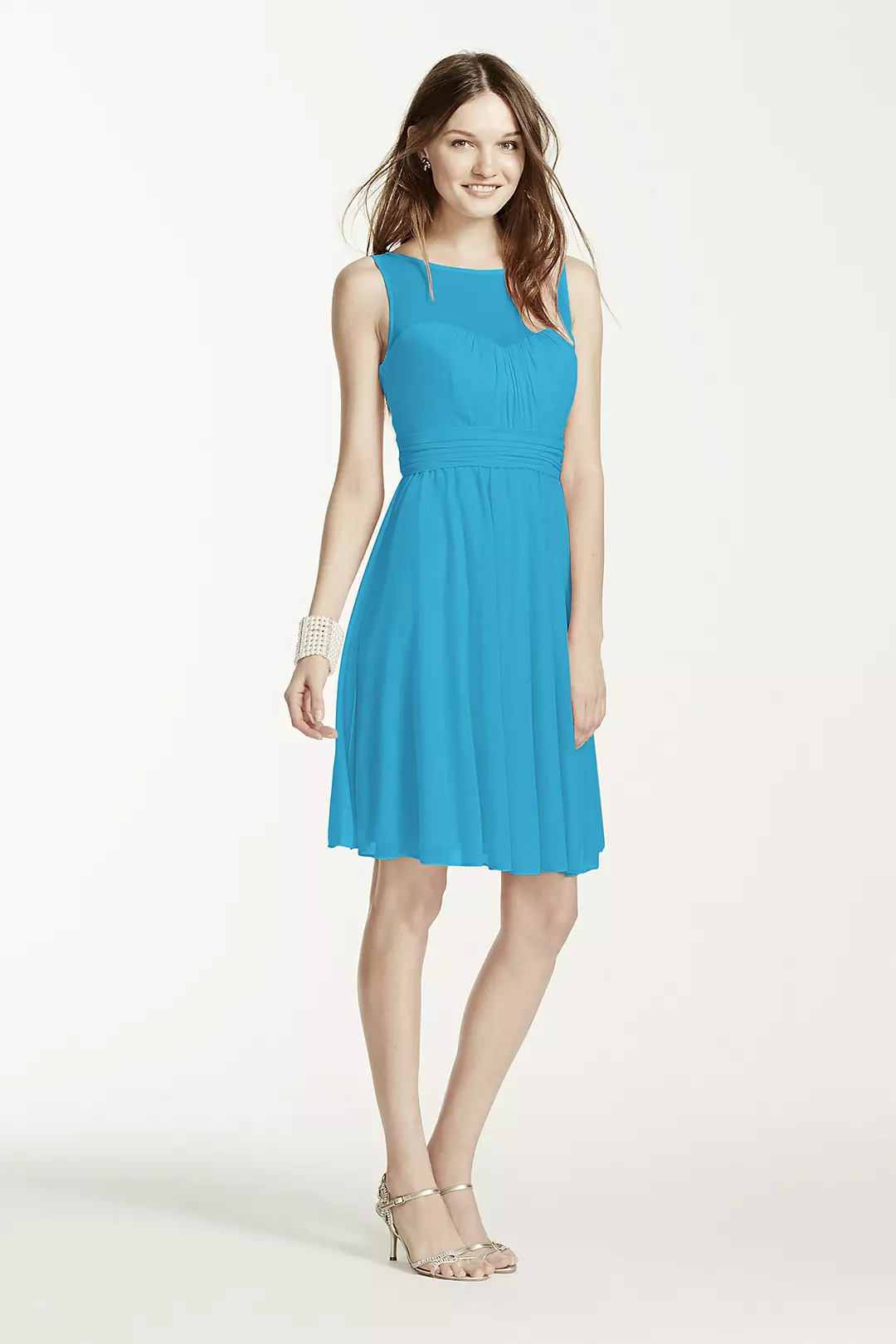Short Mesh Dress with Sweetheart Illusion Neckline - Image 43