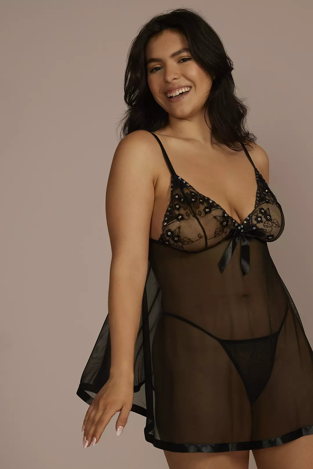 Soft Chiffon Baby Doll with Satin Ribbon Trim - Image 3