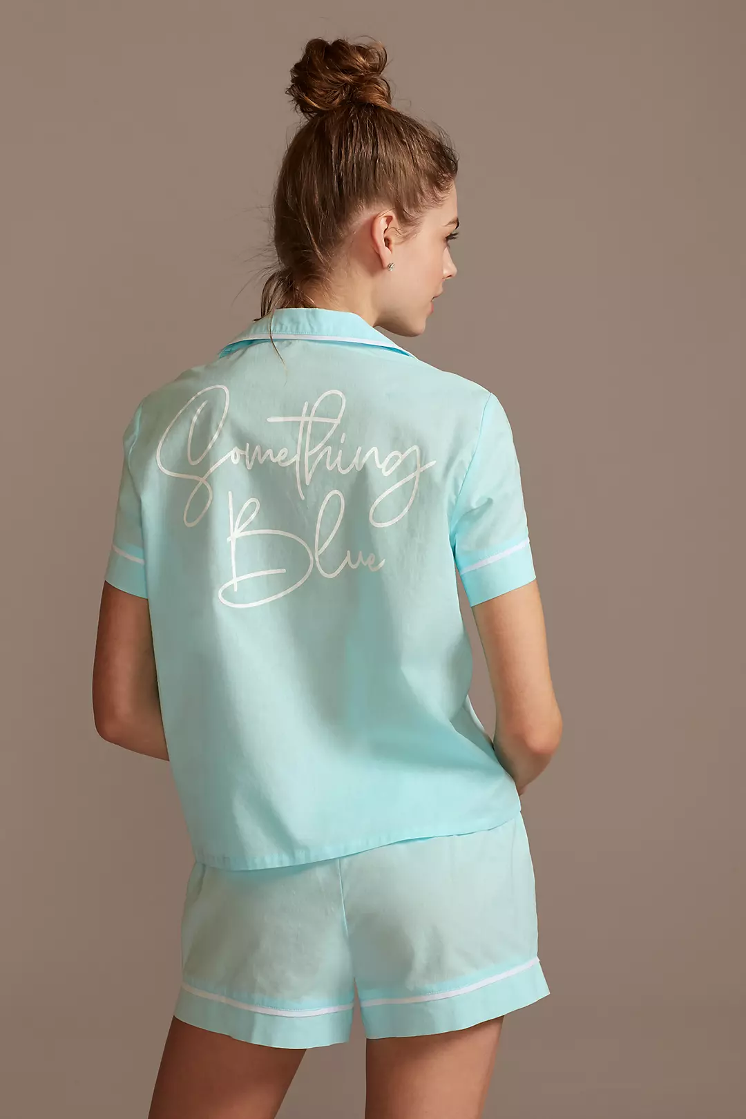 Something Blue Button Down Pajama Shorts Set - Image 5