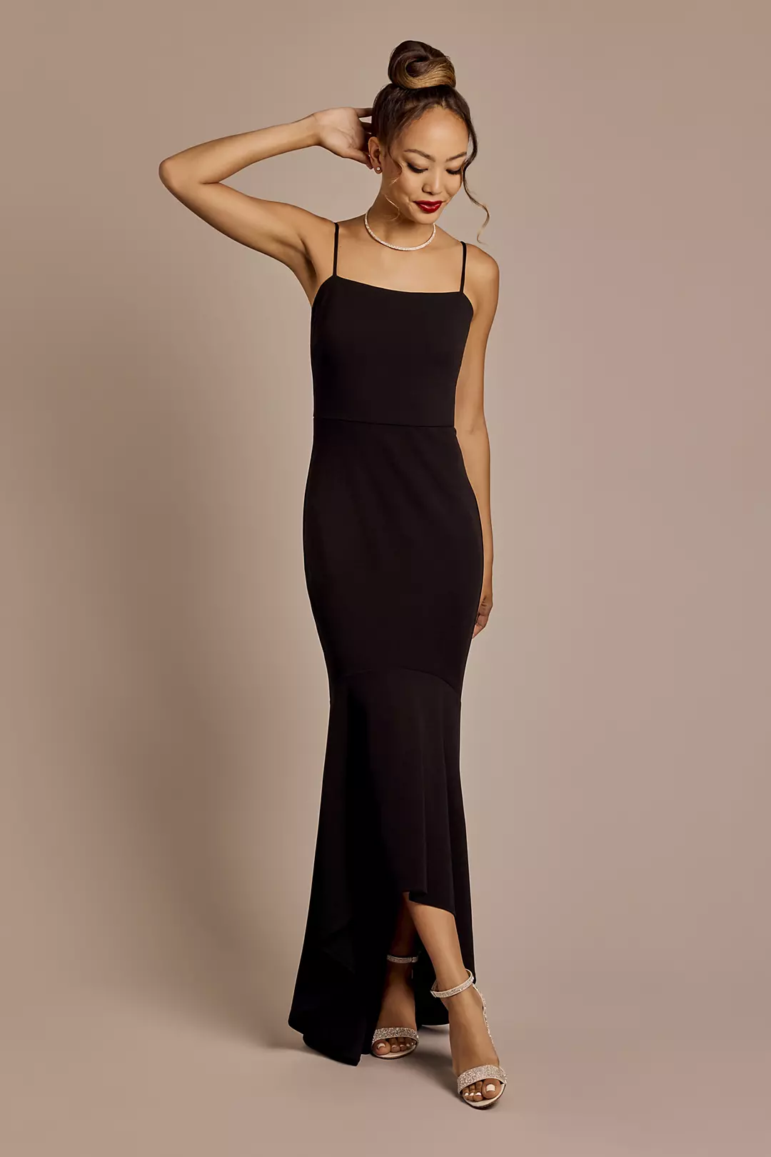 Spaghetti Strap Crepe Mermaid Dress - Image 11