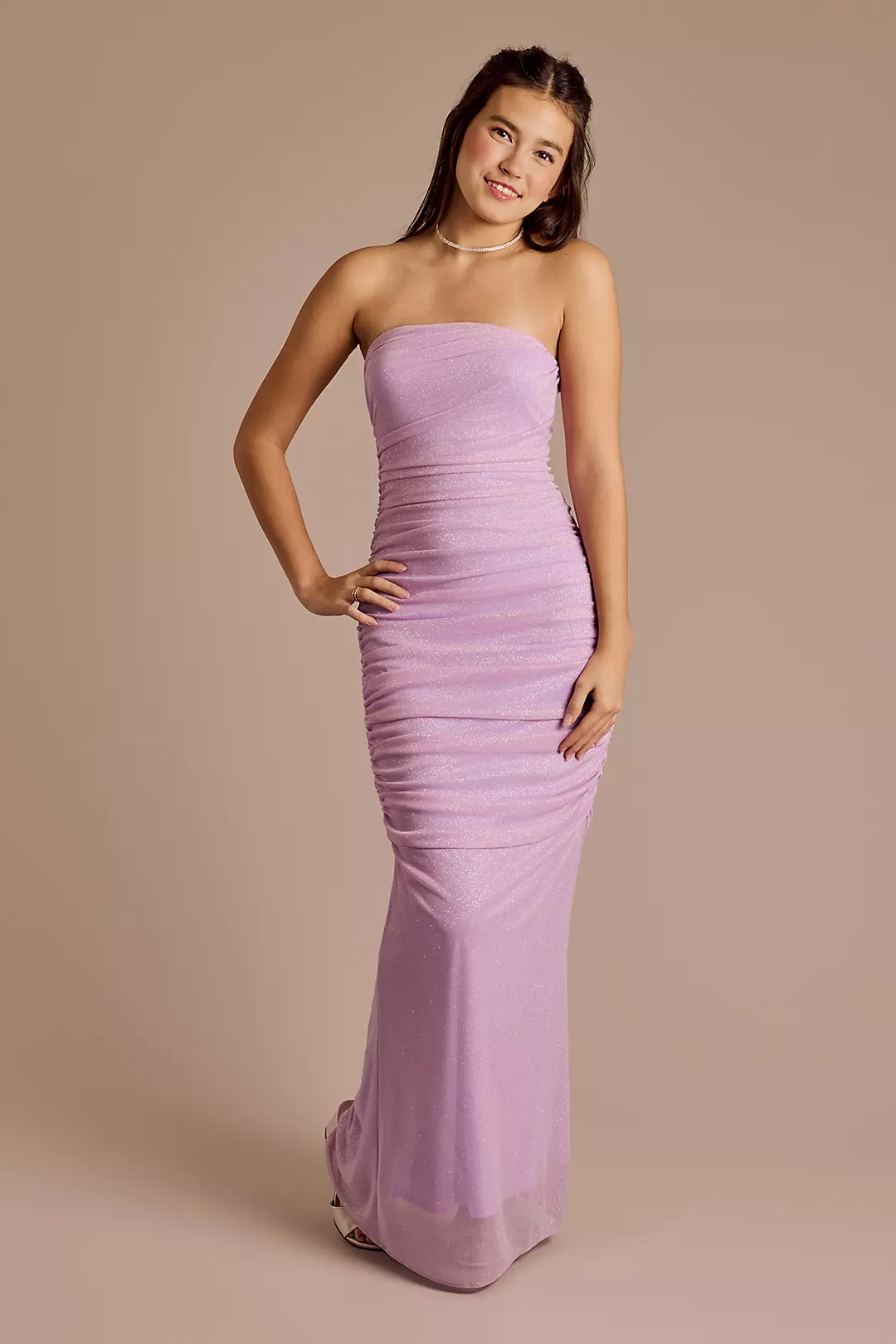 Strapless Stretch Glitter Sheath Dress - Image 3