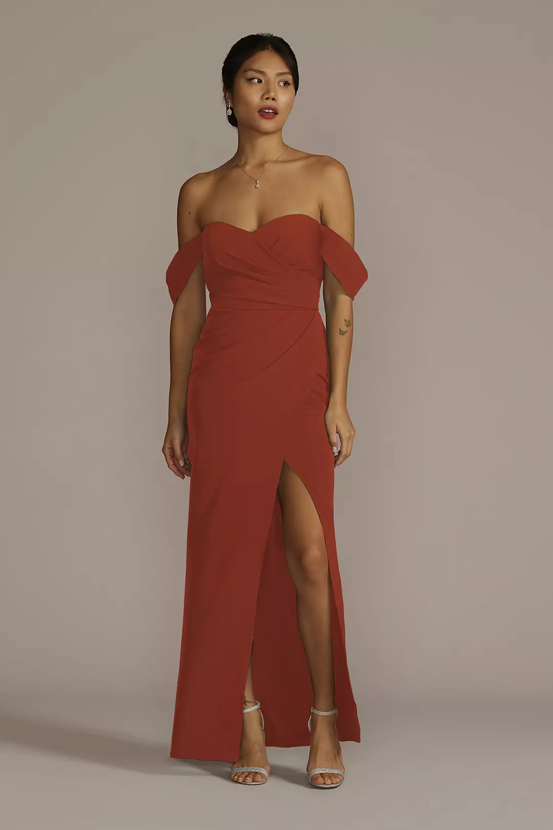 Stretch Crepe Off-the-Shoulder Dress - Image 19