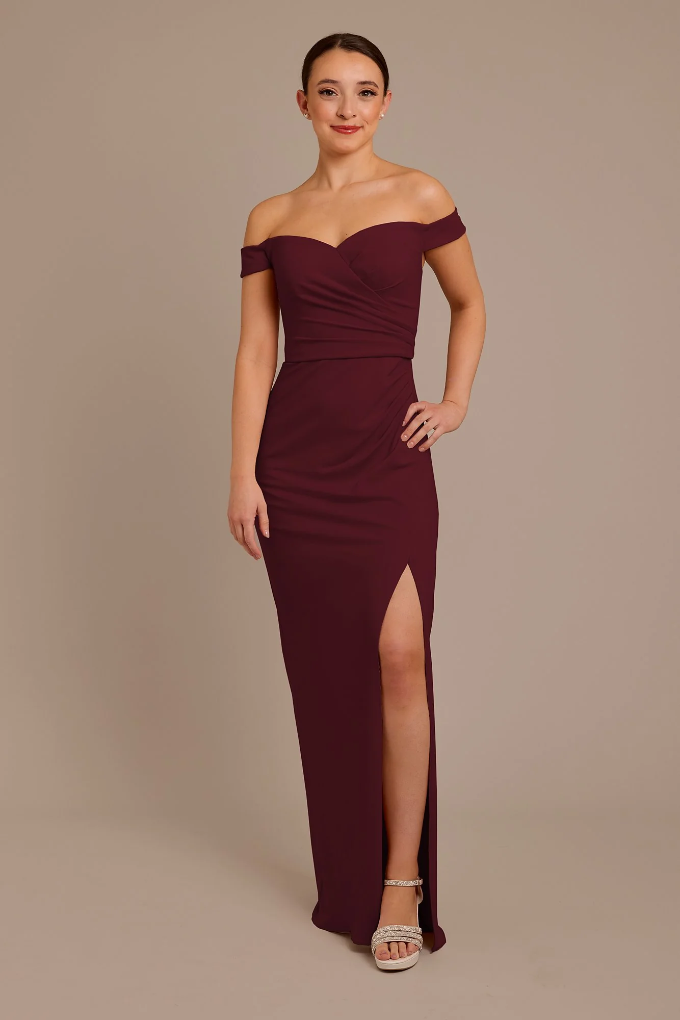 Structured Crepe Off-the-Shoulder Dress - Image 3
