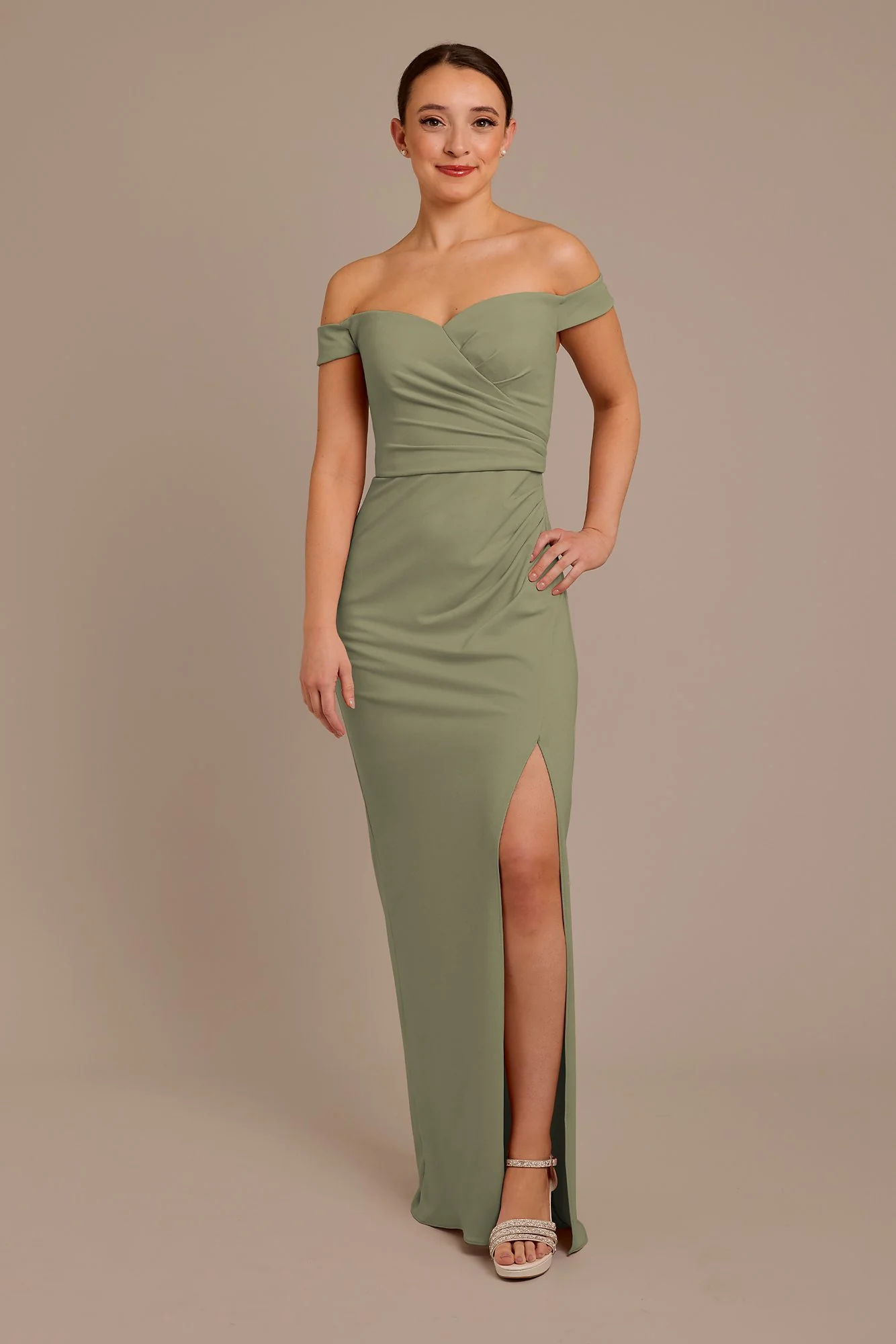 Structured Crepe Off-the-Shoulder Dress - Image 7
