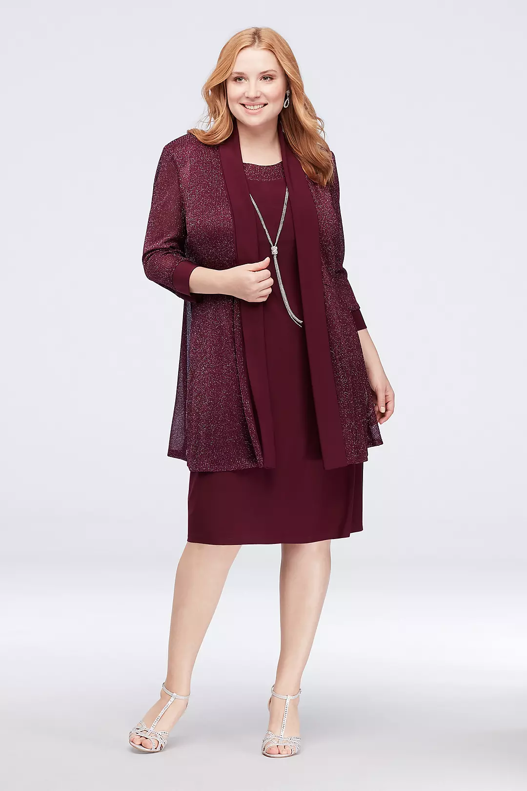 Textured Glitter Jacket Dress and Necklace - Image 4