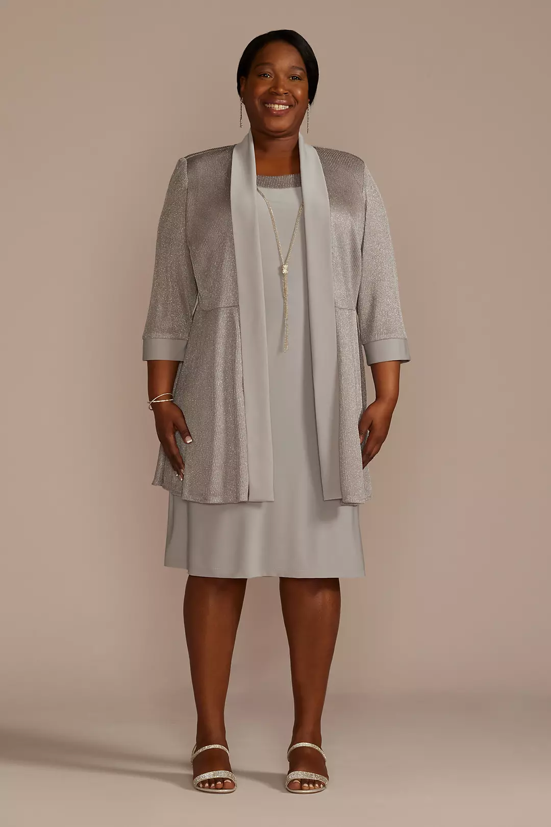 Textured Glitter Jacket Dress and Necklace - Image 6