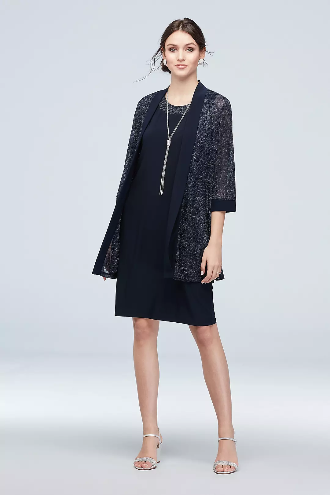 Textured Glitter Jacket Dress and Necklace - Image 7