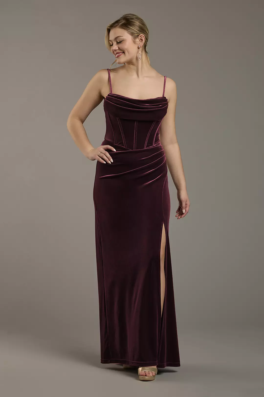 Velvet Corset Bodice Spaghetti Strap Sheath Dress - Image 11
