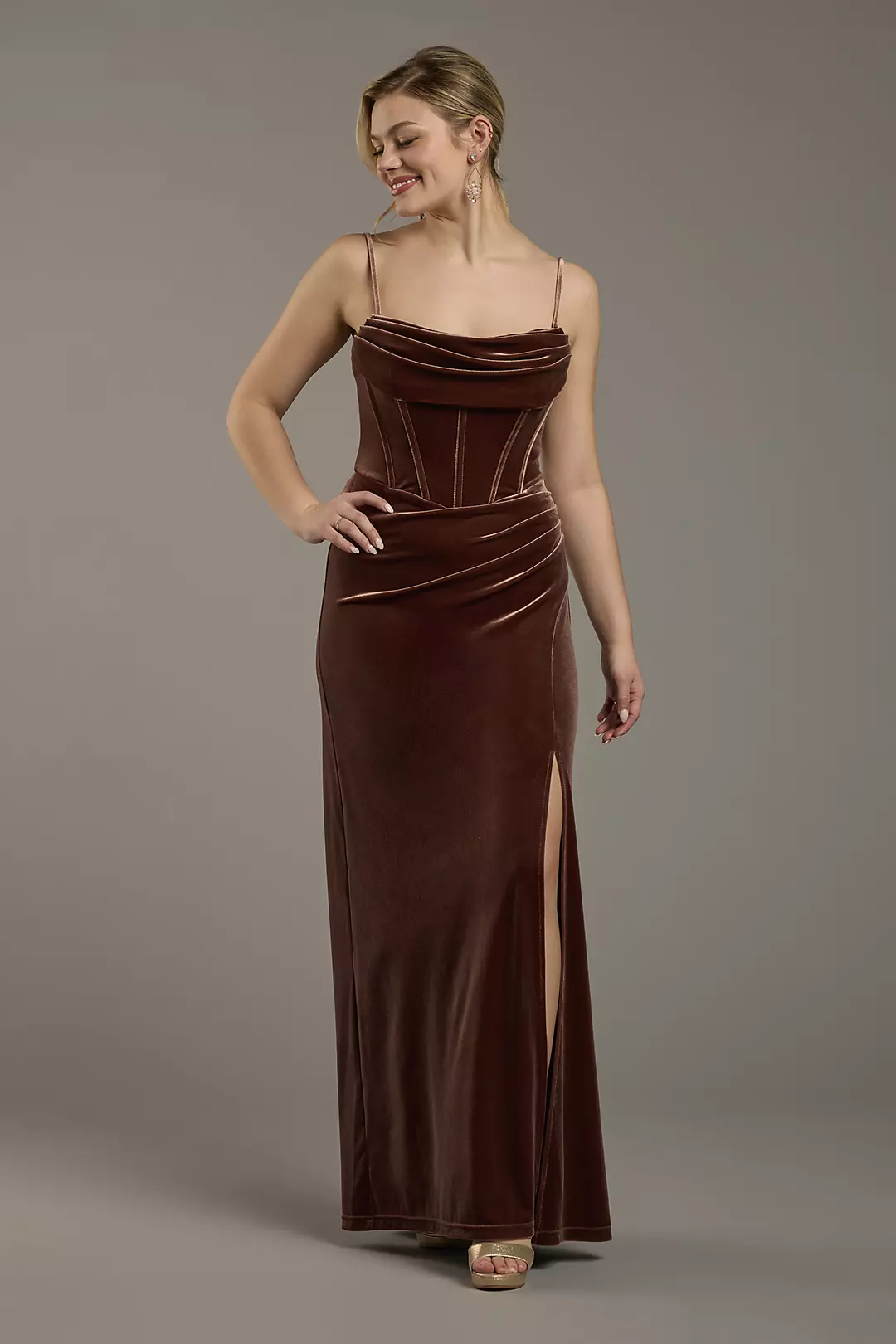 Velvet Corset Bodice Spaghetti Strap Sheath Dress - Image 13